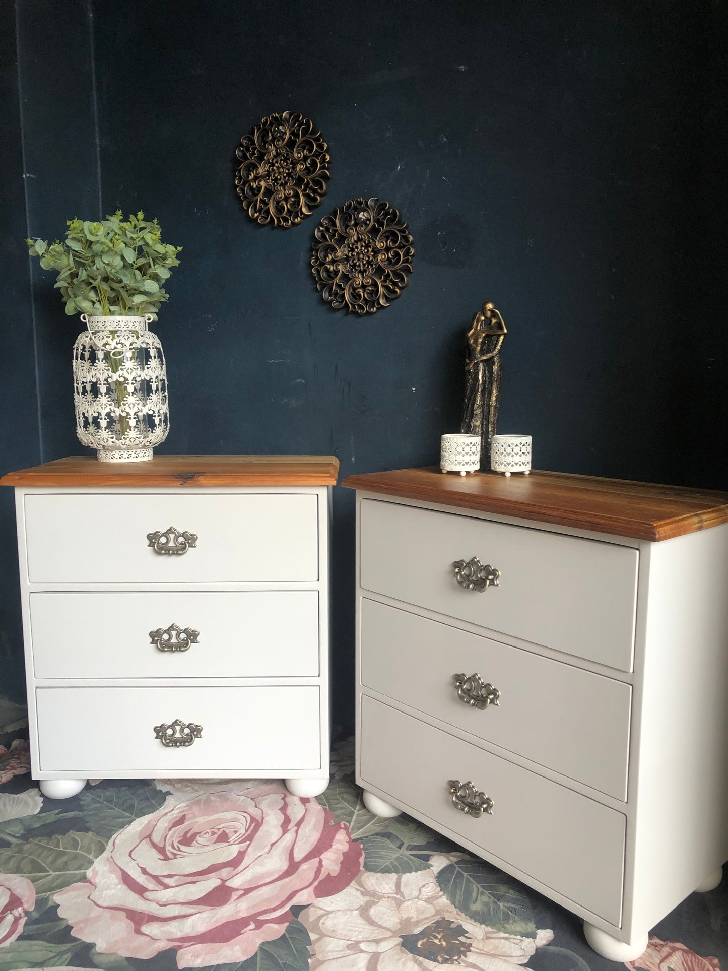 Elegant 3-Drawer Bedside Pedestals with Blackwood Tops