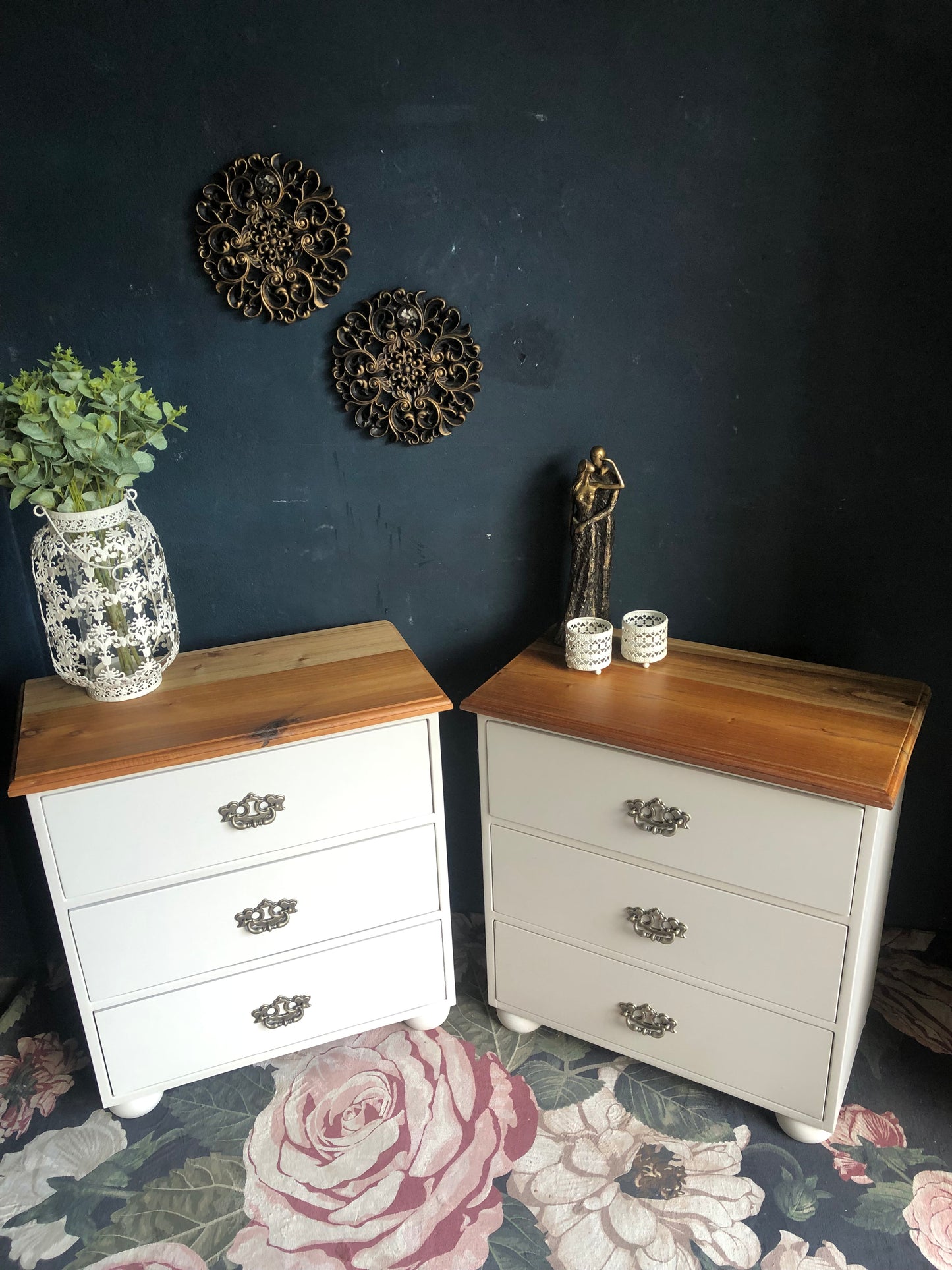 Elegant 3-Drawer Bedside Pedestals with Blackwood Tops