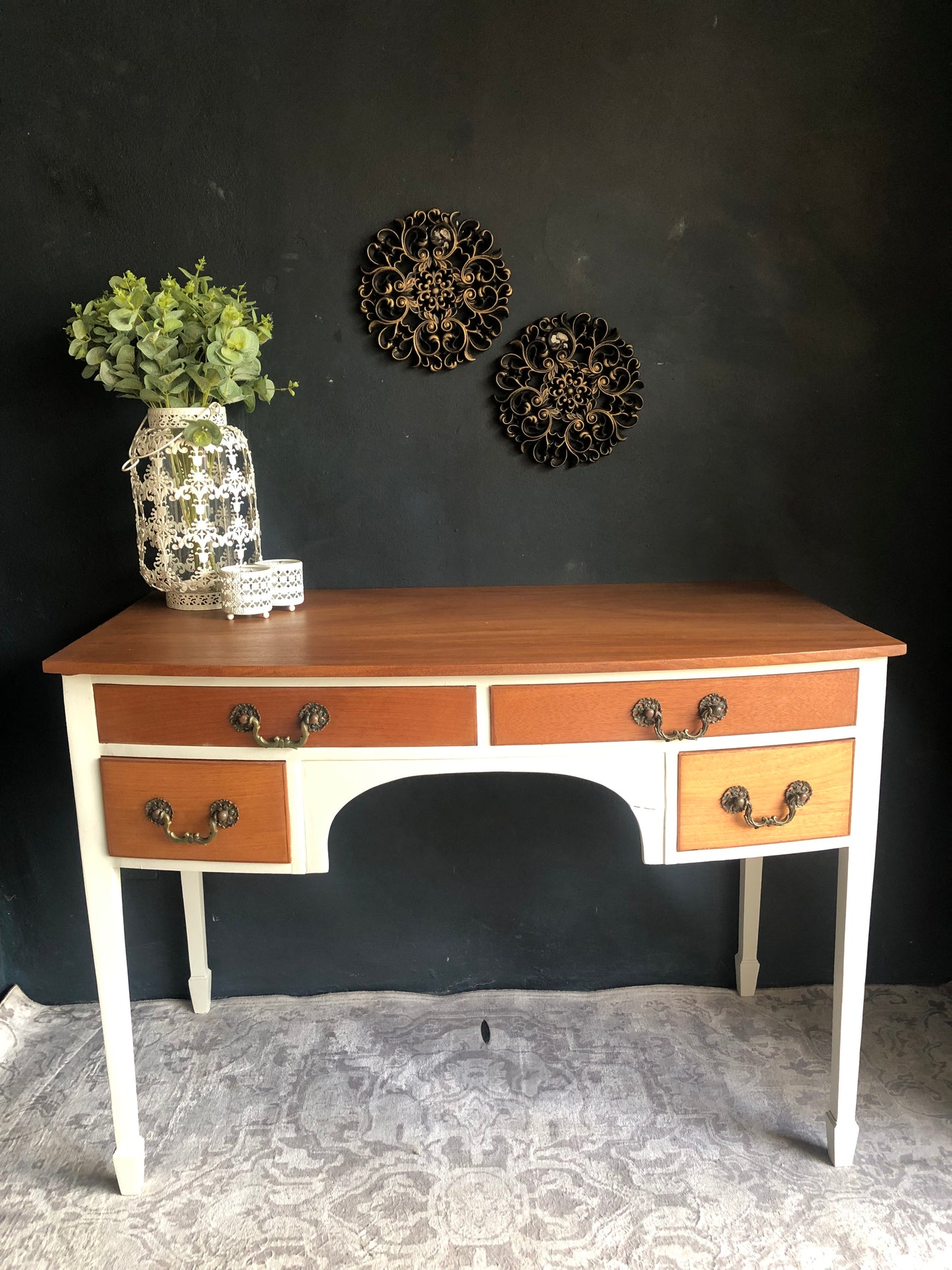 Vintage-Style Writing Desk with Brass Handles