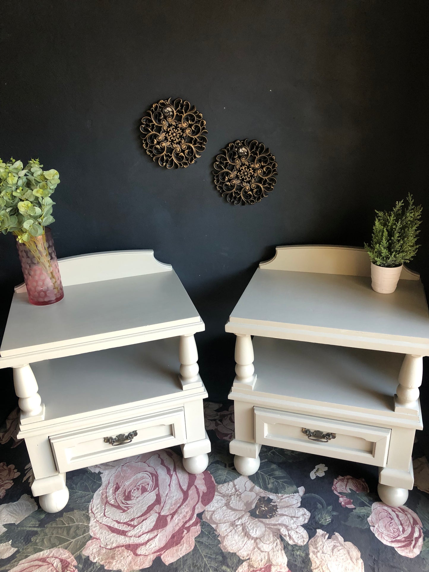 Vintage Beige Bedside Tables (Set of 2)