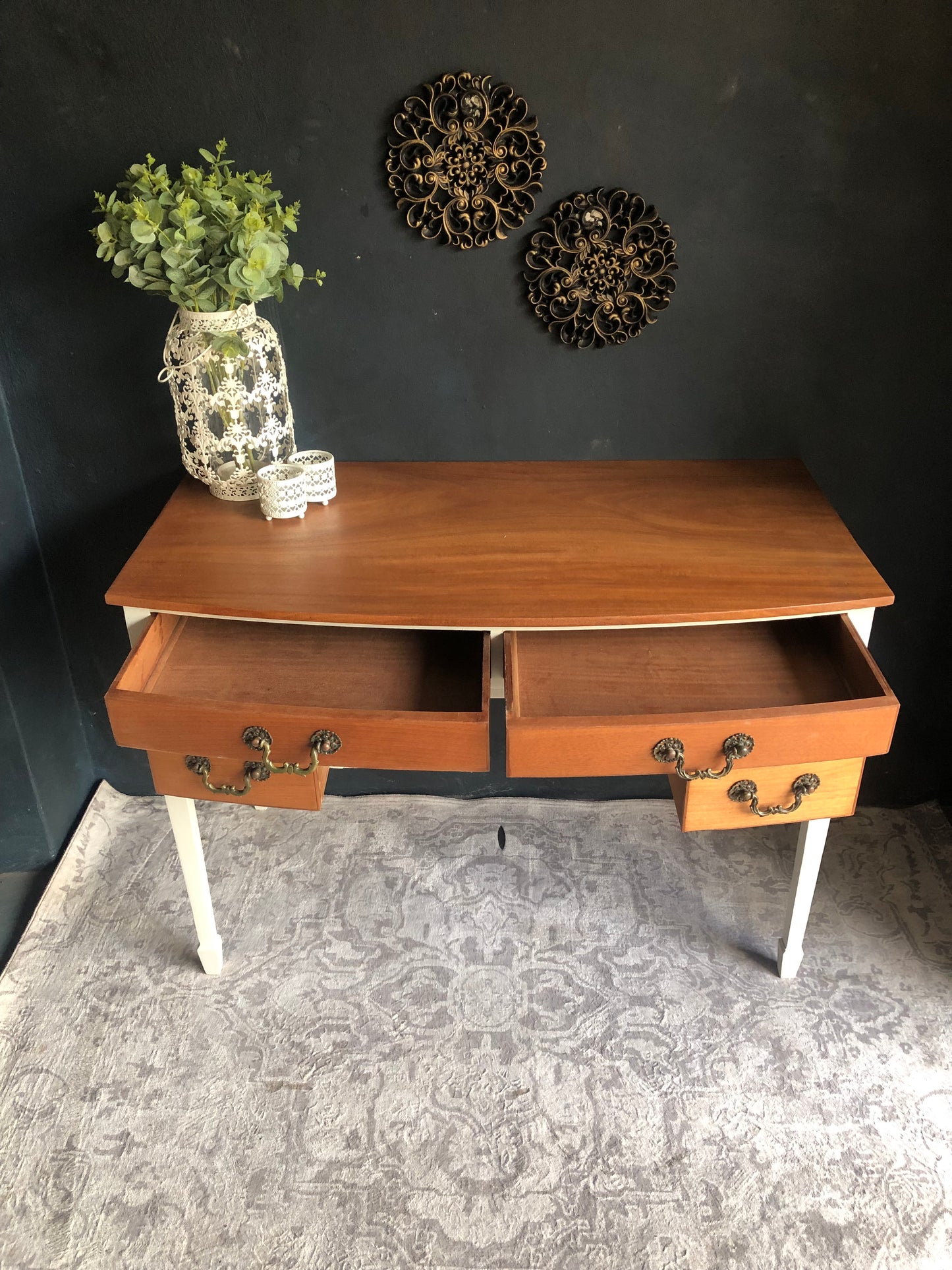 Vintage-Style Writing Desk with Brass Handles