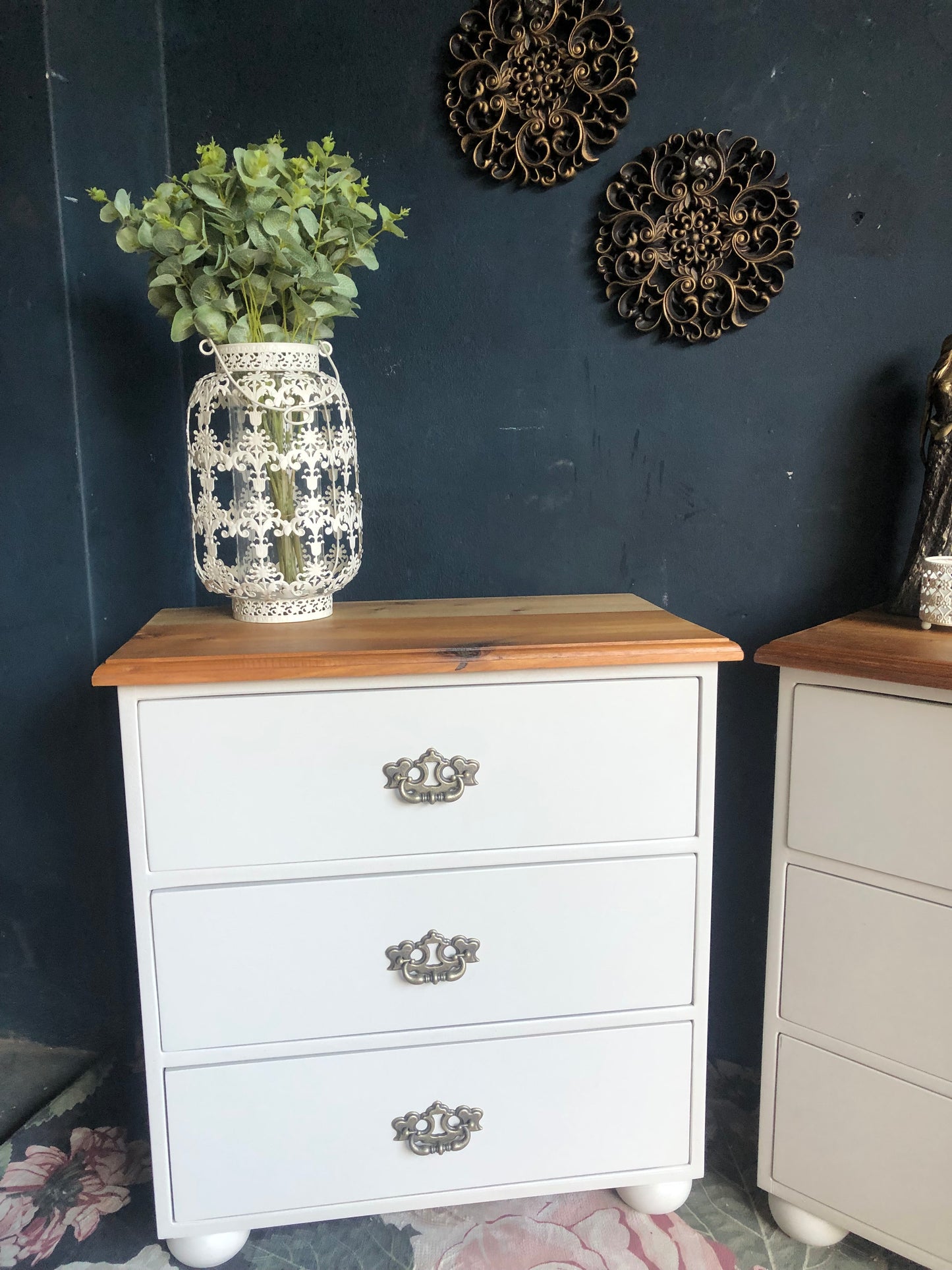 Elegant 3-Drawer Bedside Pedestals with Blackwood Tops
