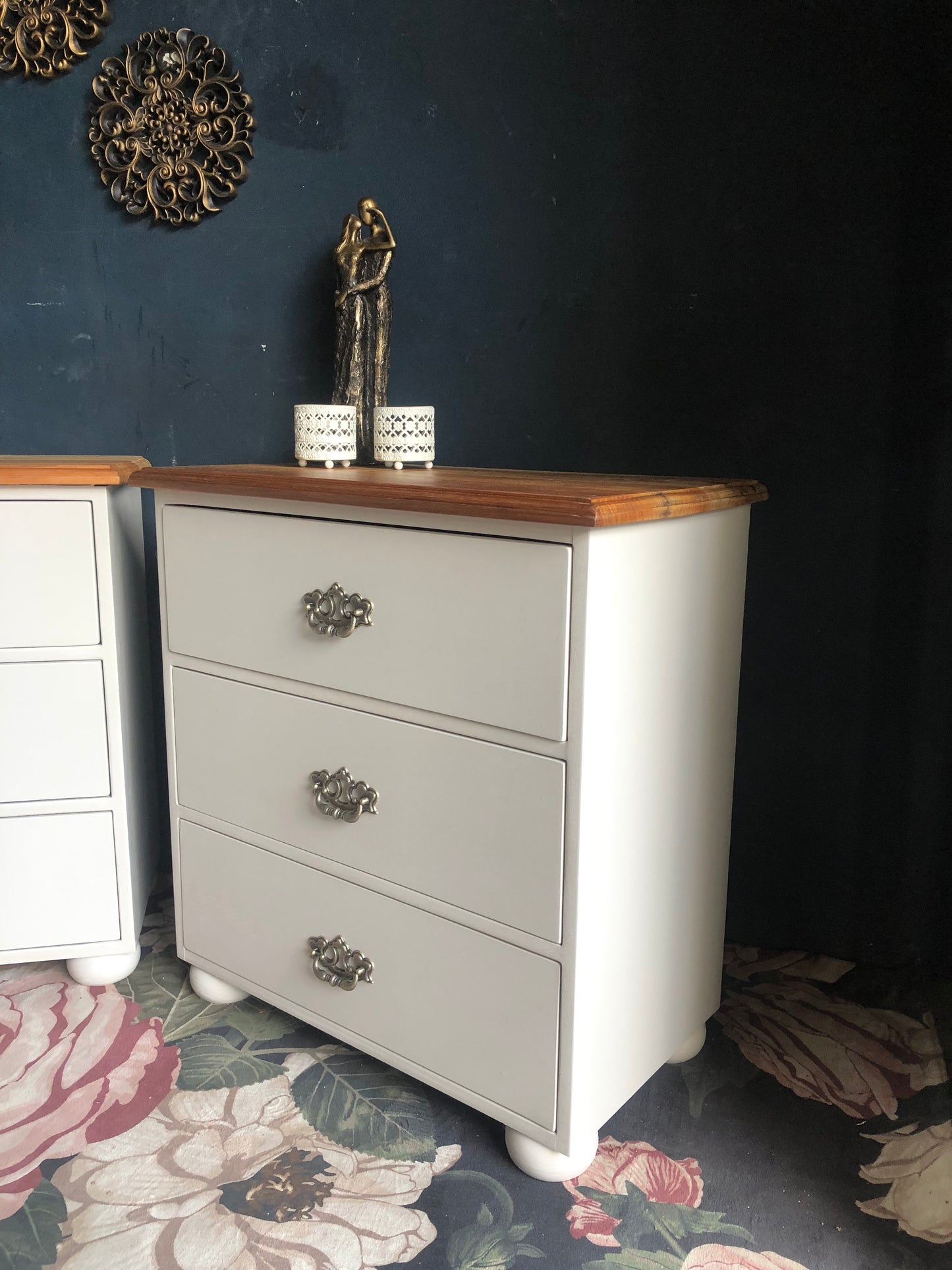Elegant 3-Drawer Bedside Pedestals with Blackwood Tops