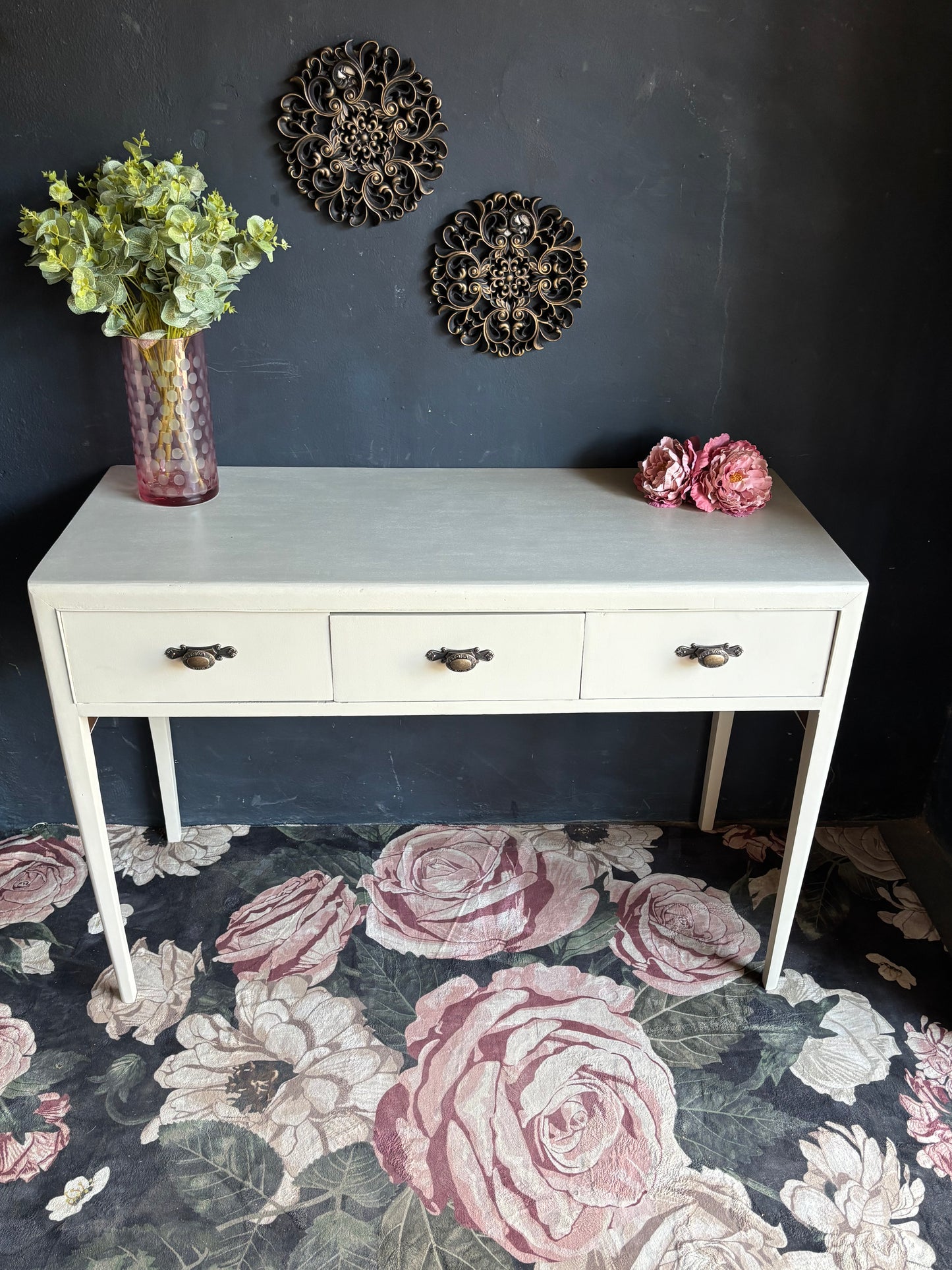 Beige Three-Drawer Console Table