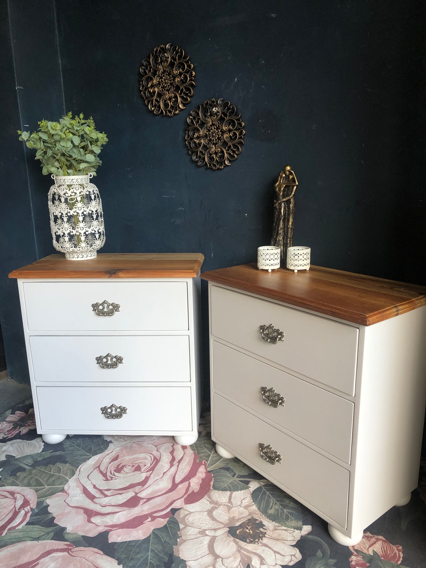 Elegant 3-Drawer Bedside Pedestals with Blackwood Tops