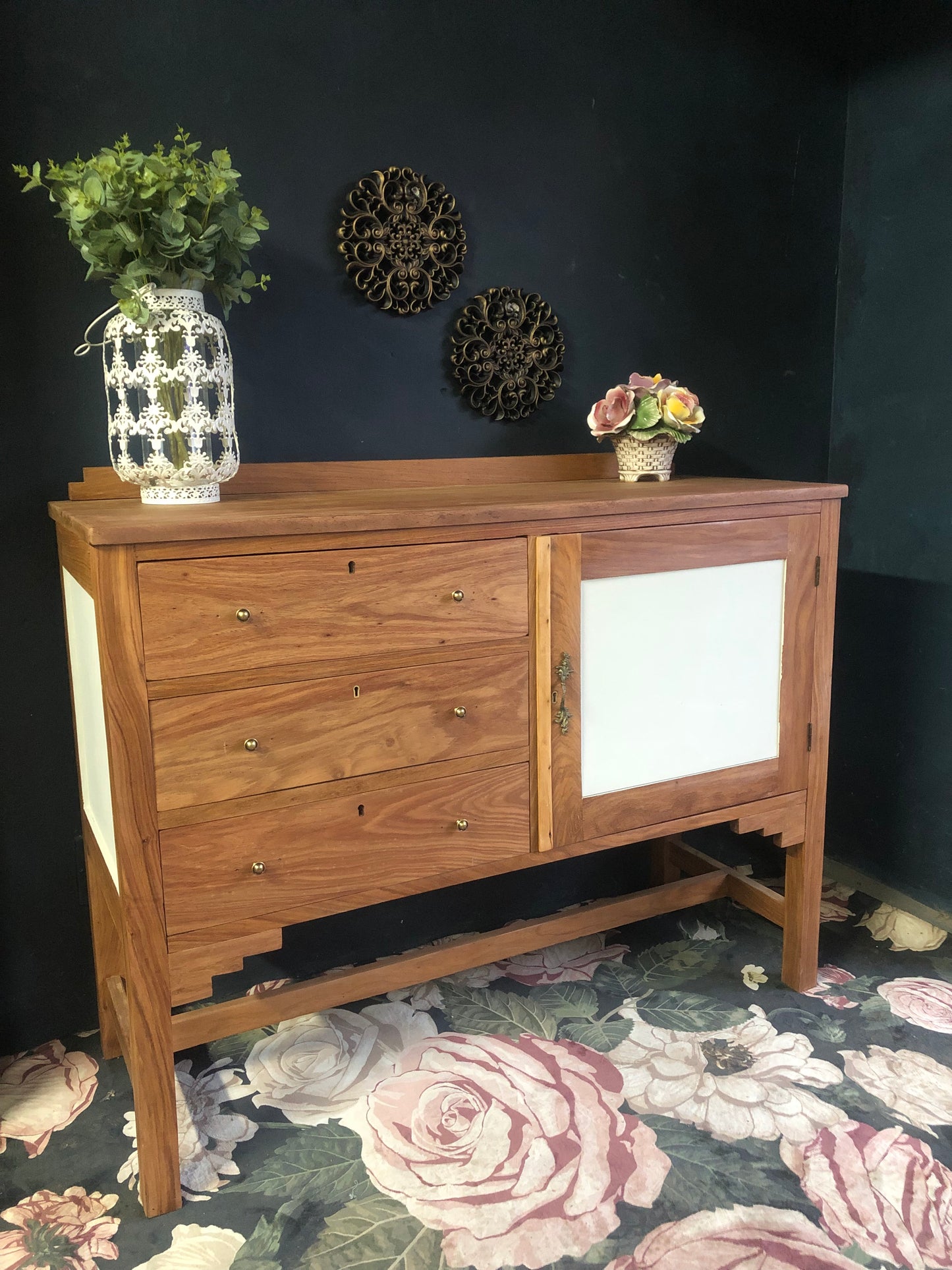 Vintage Wooden Sideboard with Drawer and Cabinet Storage