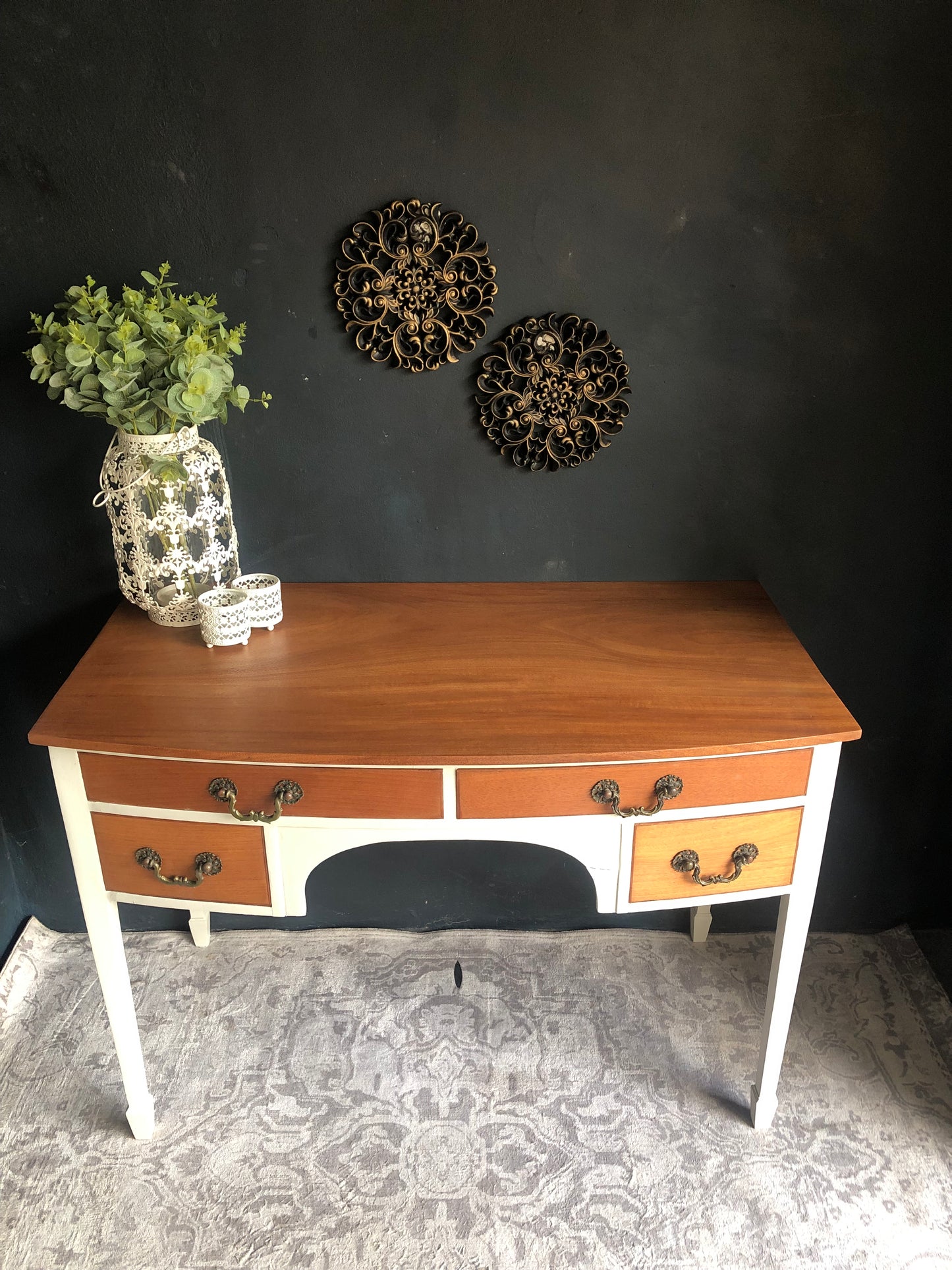 Vintage-Style Writing Desk with Brass Handles