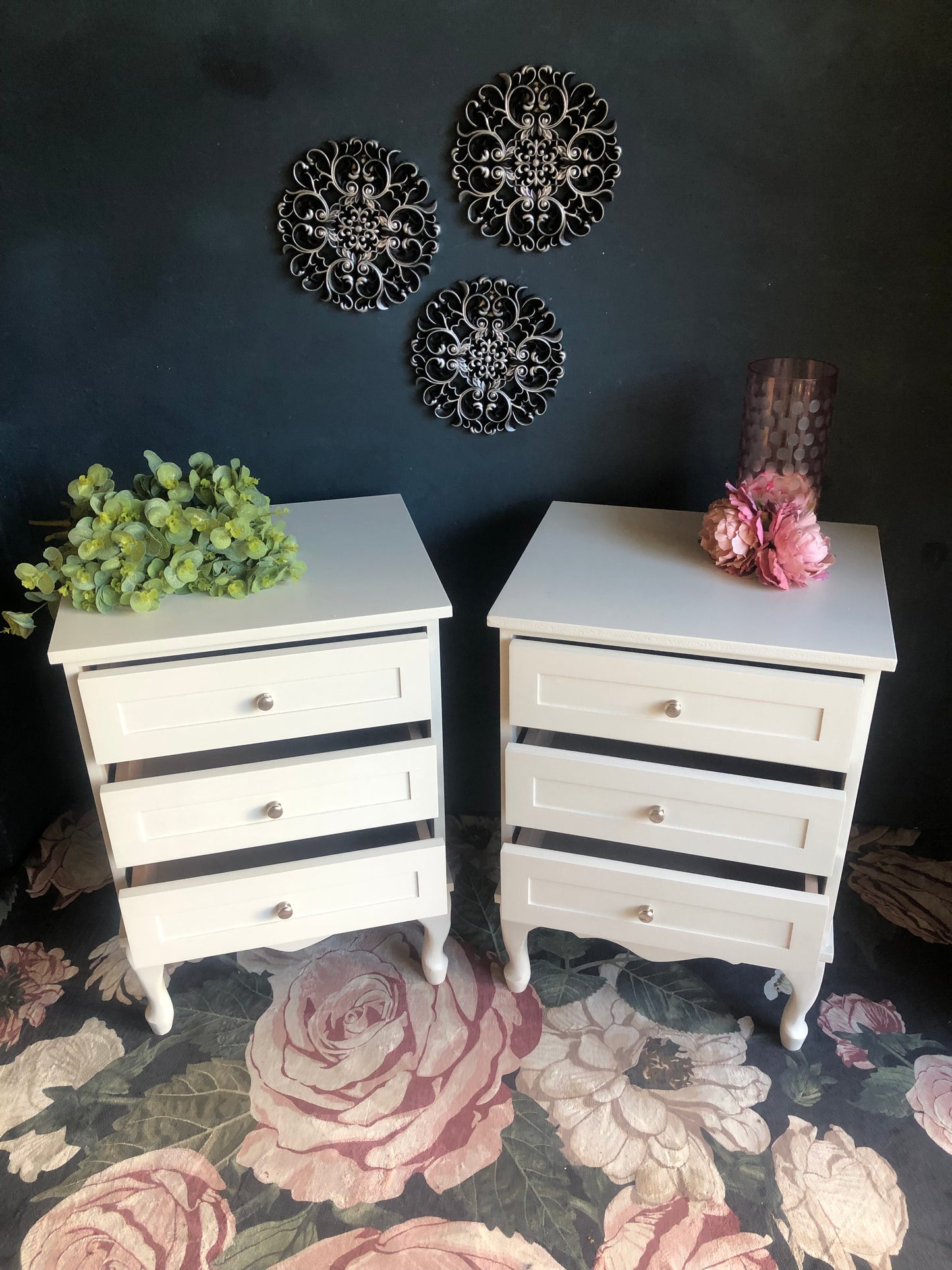 Elegant Winter White Bedside Tables with French Flair
