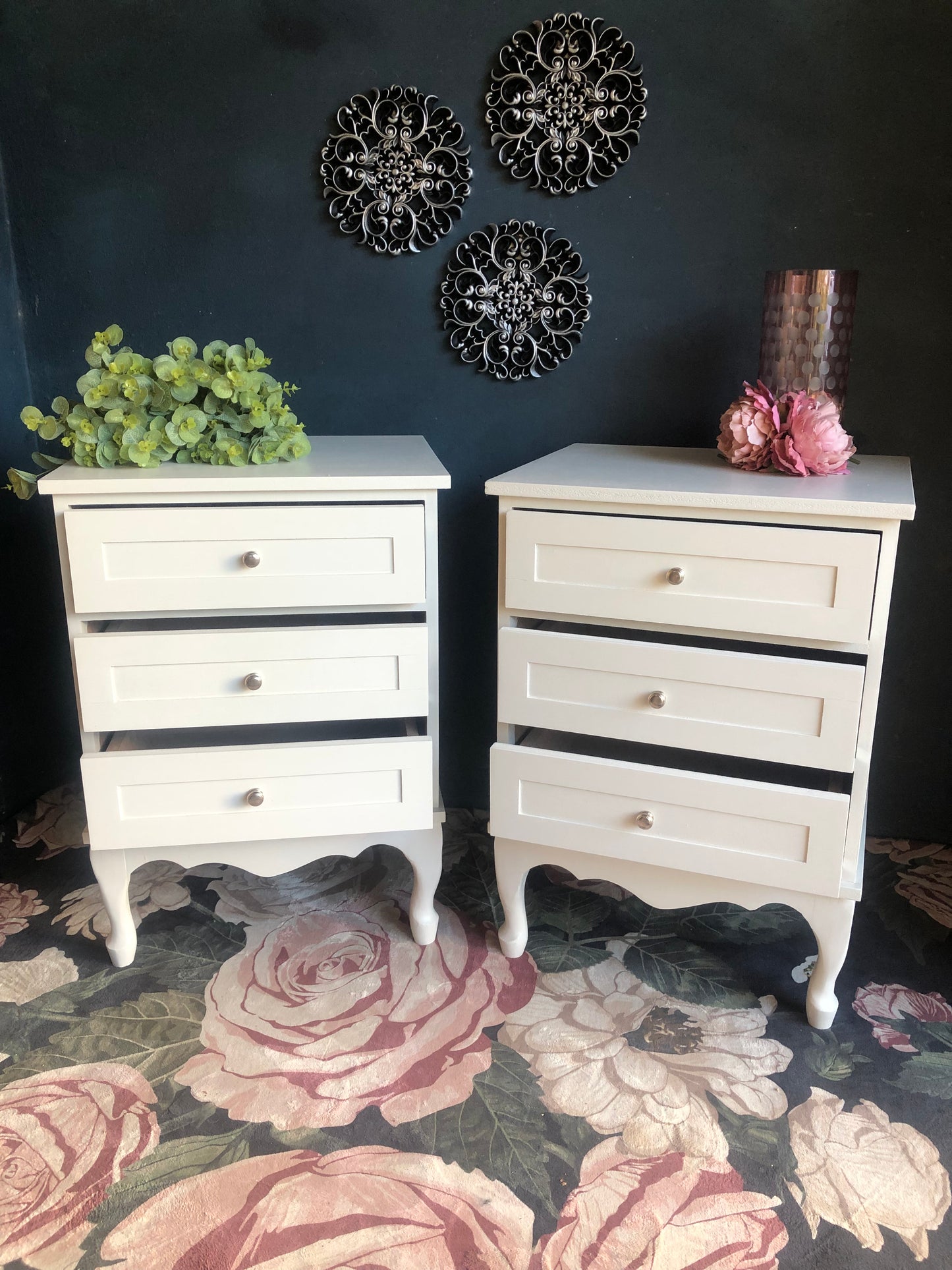 Elegant Winter White Bedside Tables with French Flair