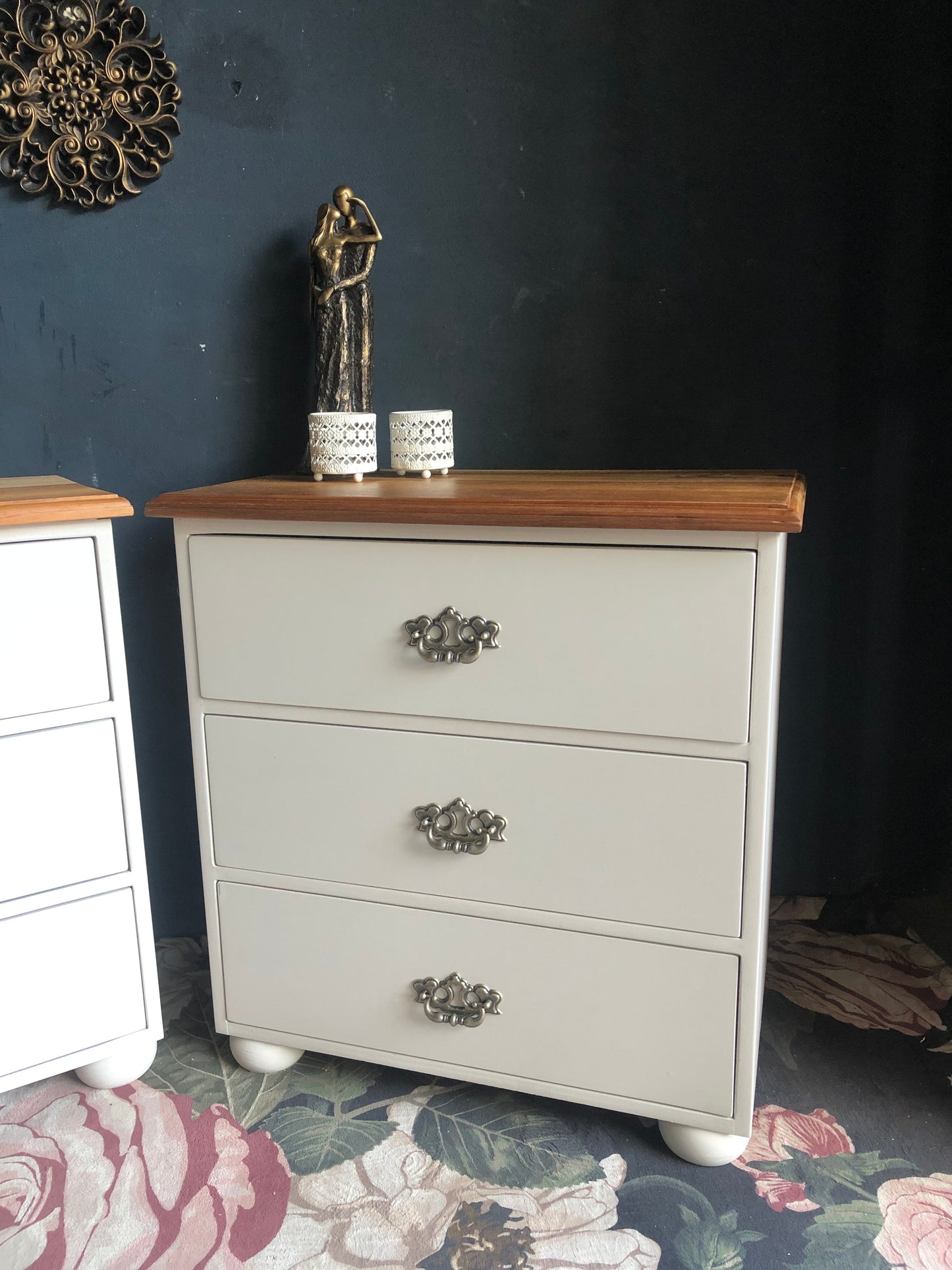 Elegant 3-Drawer Bedside Pedestals with Blackwood Tops