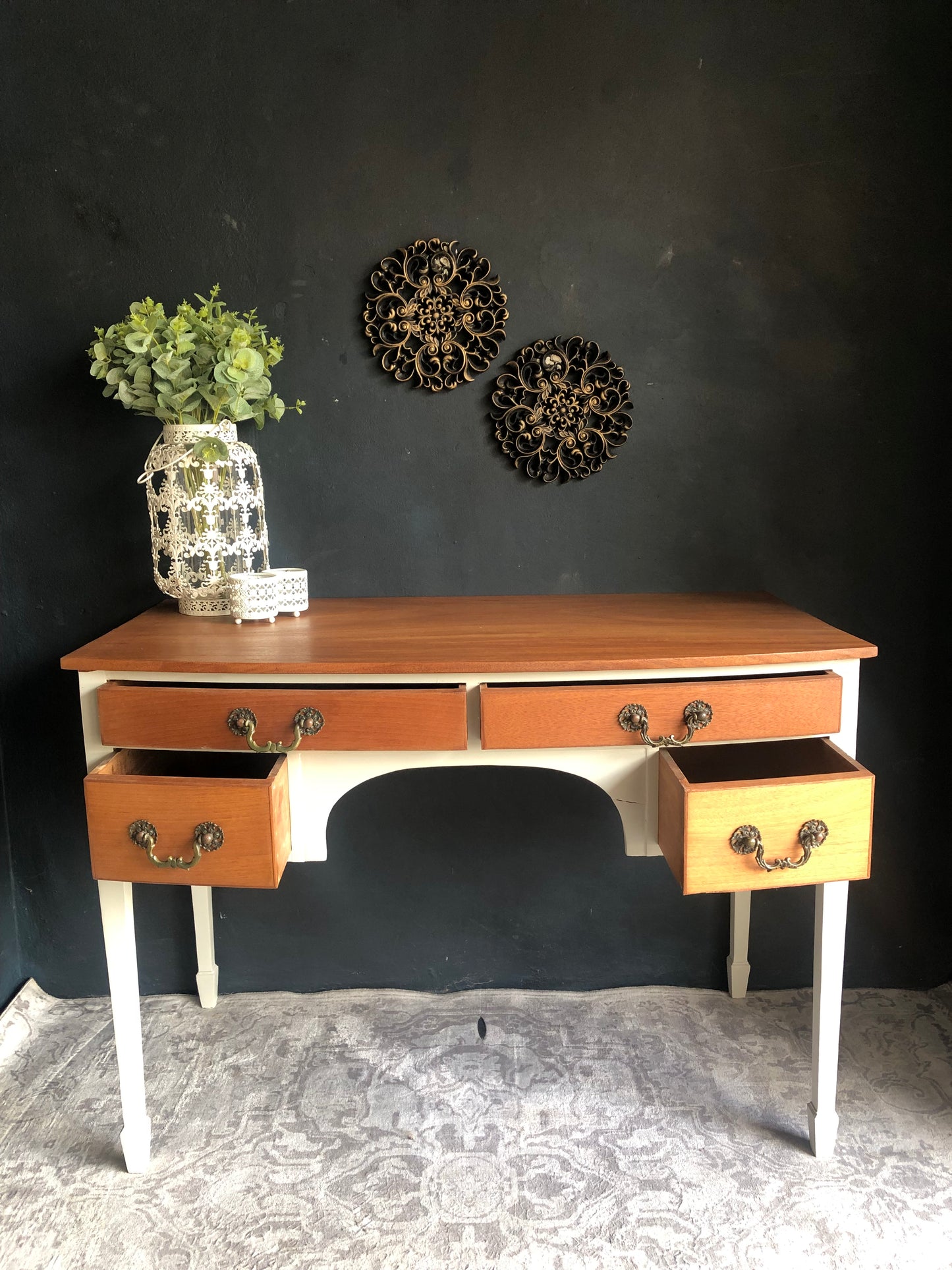 Vintage-Style Writing Desk with Brass Handles