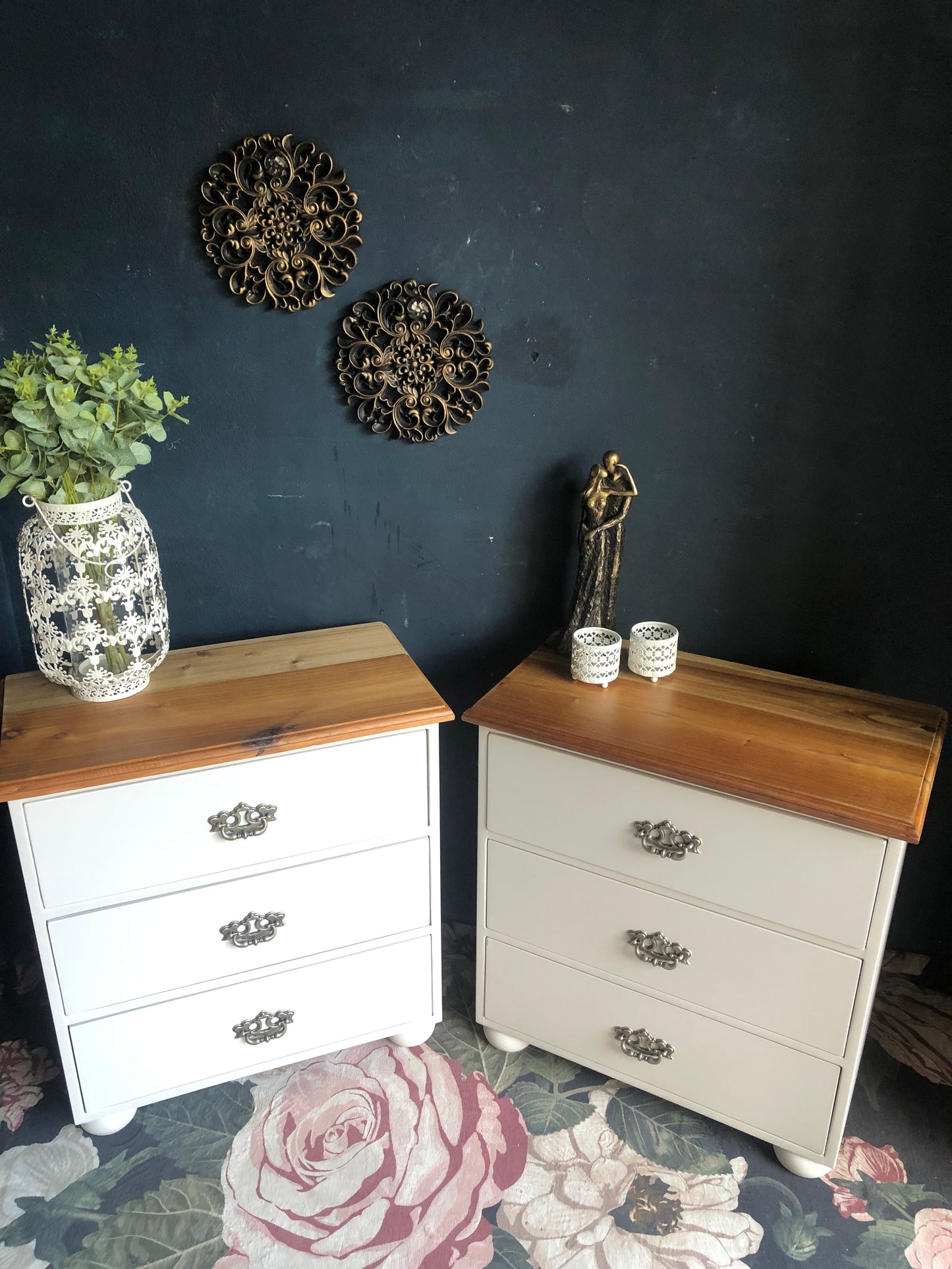 Elegant 3-Drawer Bedside Pedestals with Blackwood Tops
