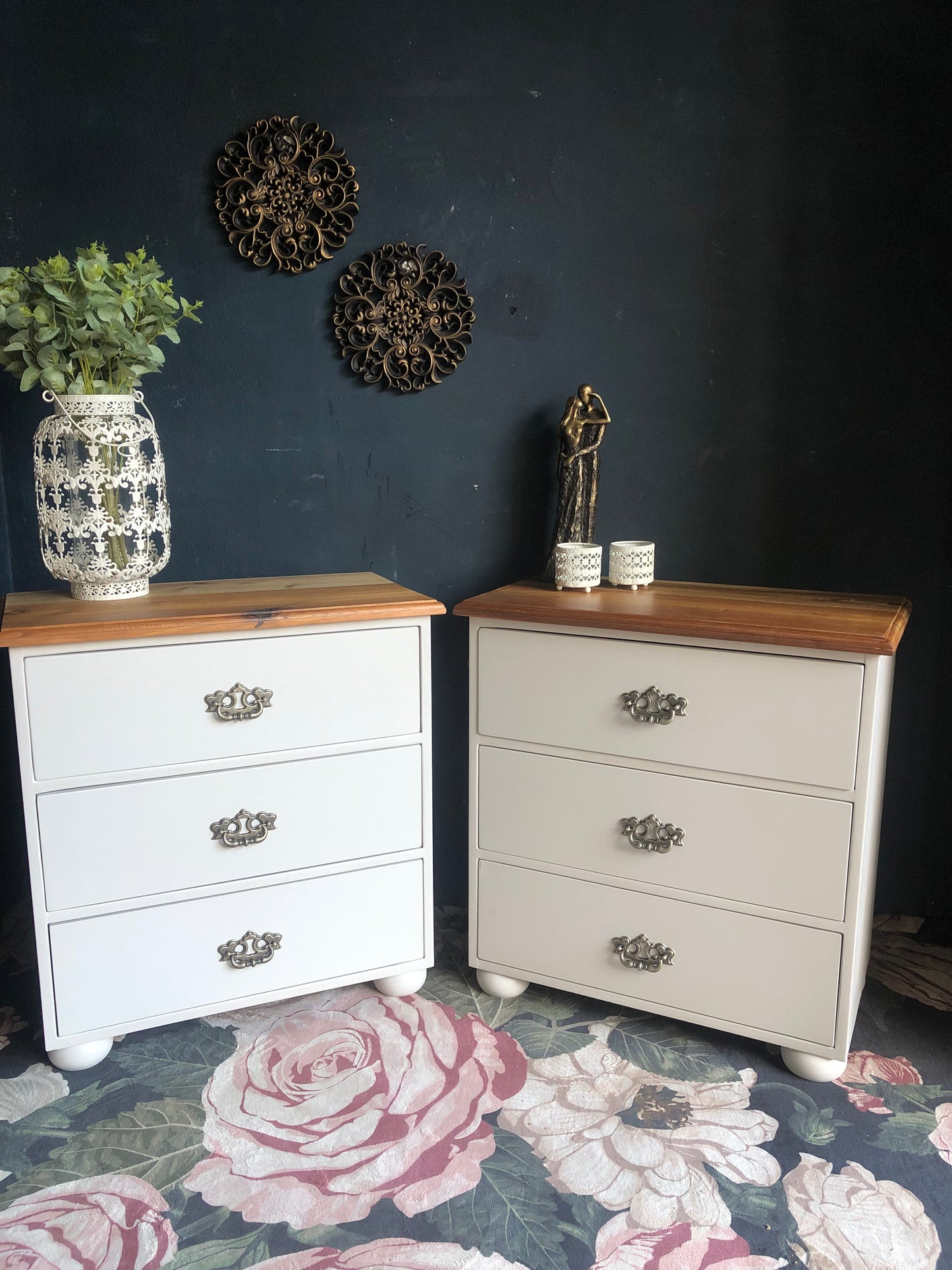 Elegant 3-Drawer Bedside Pedestals with Blackwood Tops