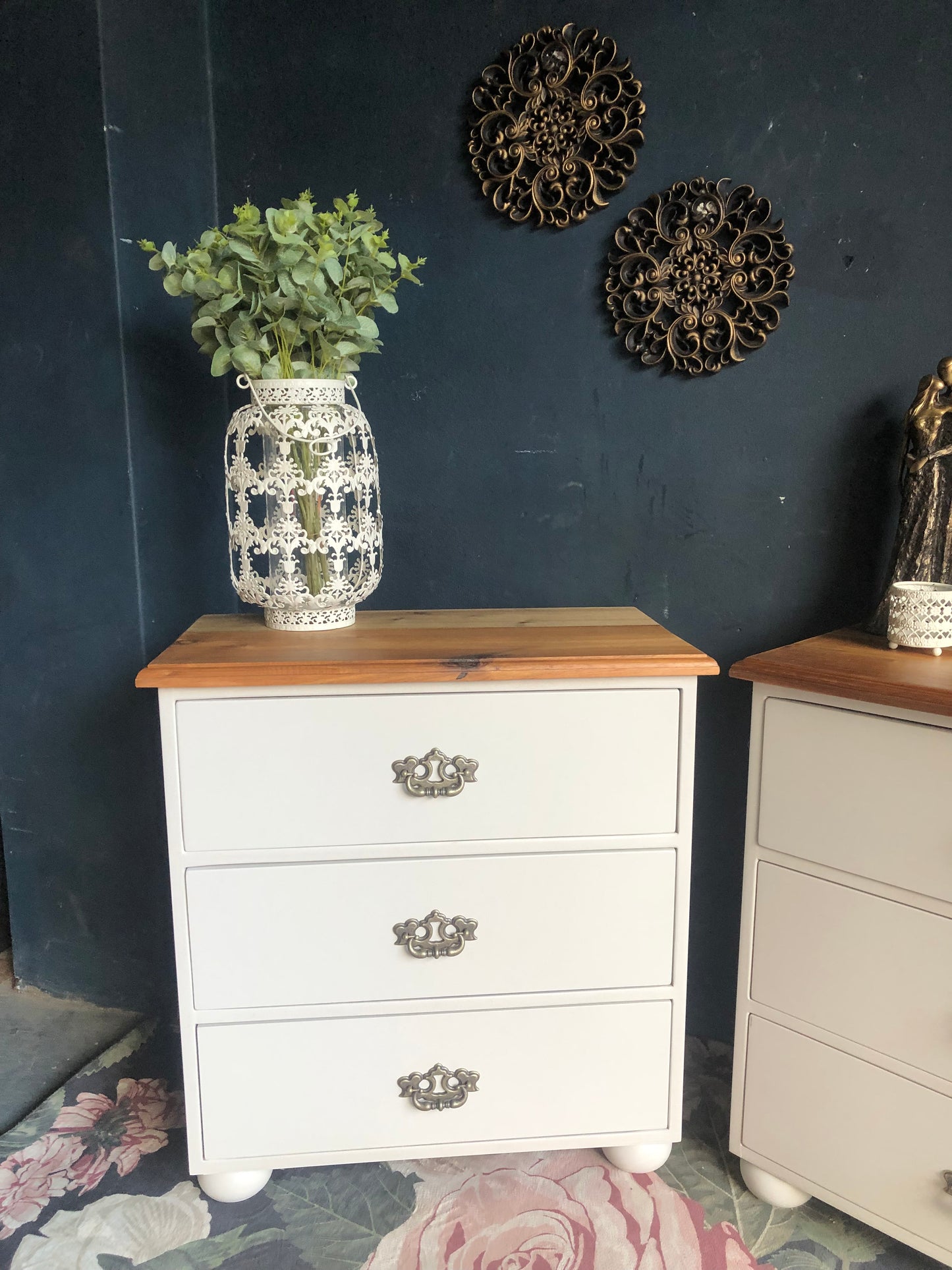 Elegant 3-Drawer Bedside Pedestals with Blackwood Tops