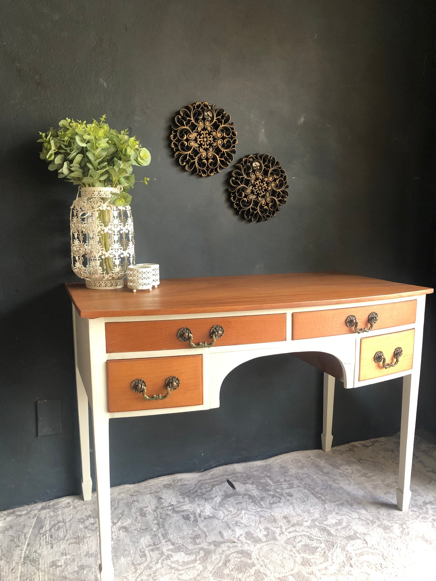 Vintage-Style Writing Desk with Brass Handles