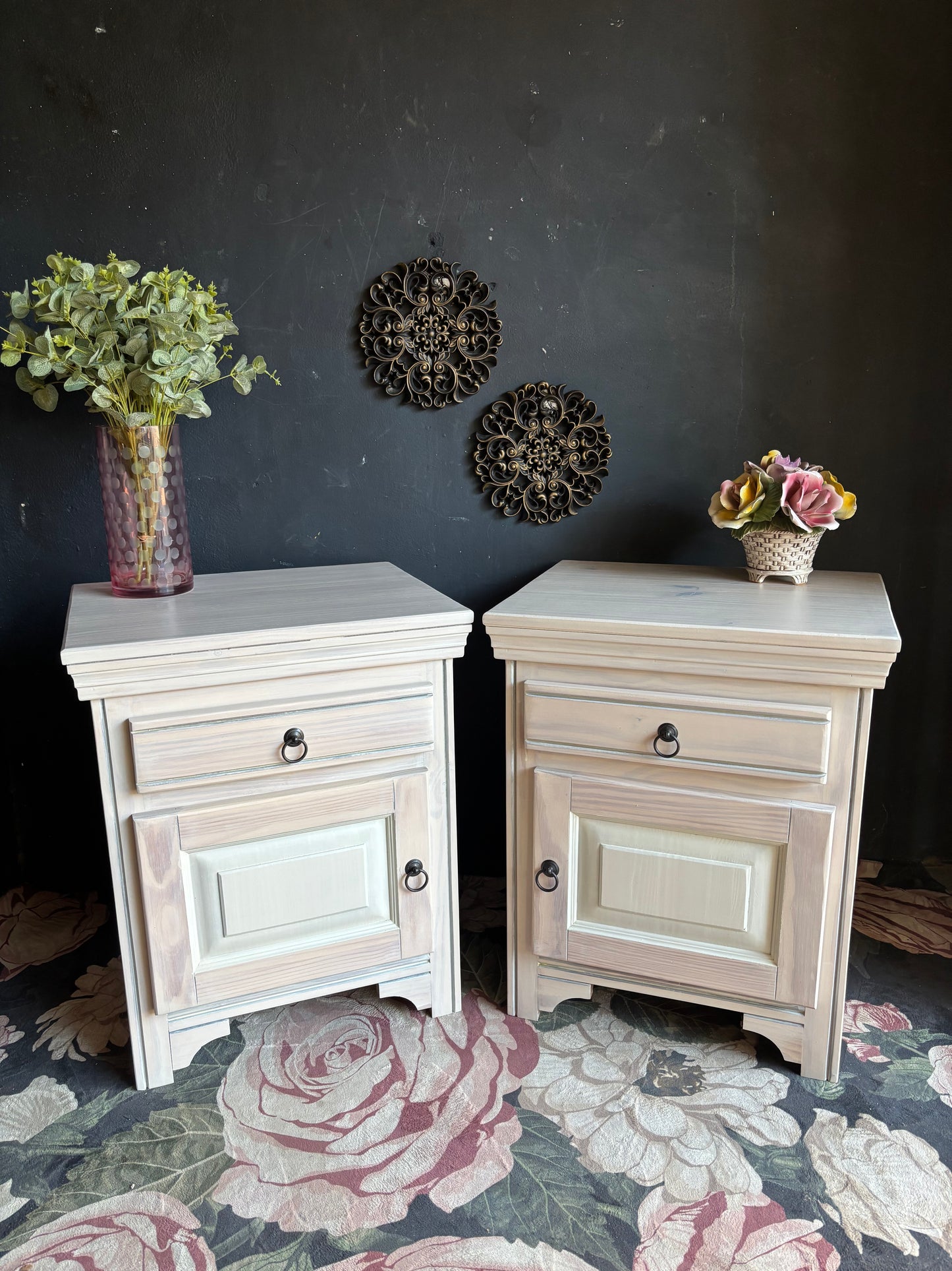 Pine Bedside Tables with Drawer and Cupboard