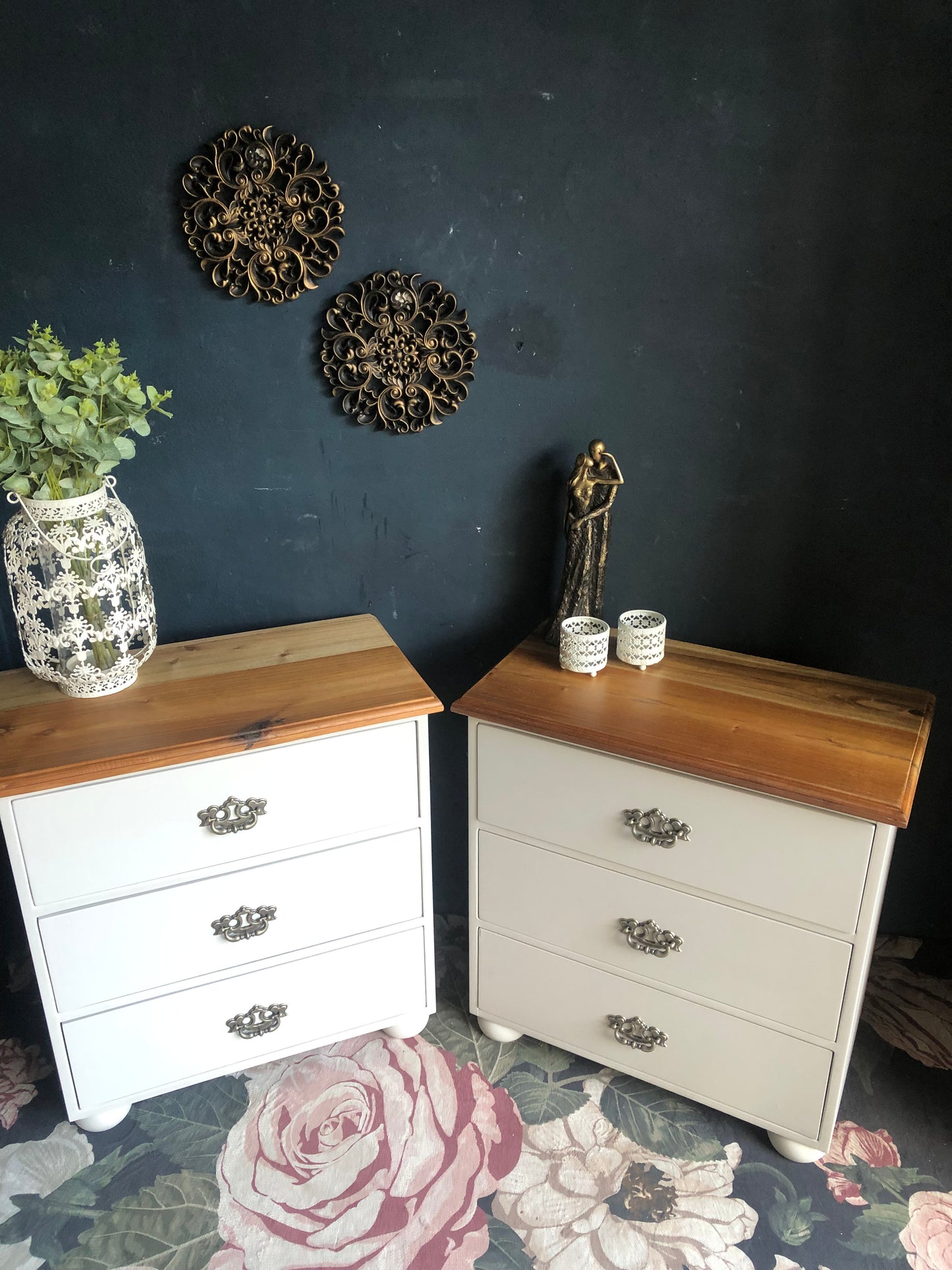 Elegant 3-Drawer Bedside Pedestals with Blackwood Tops