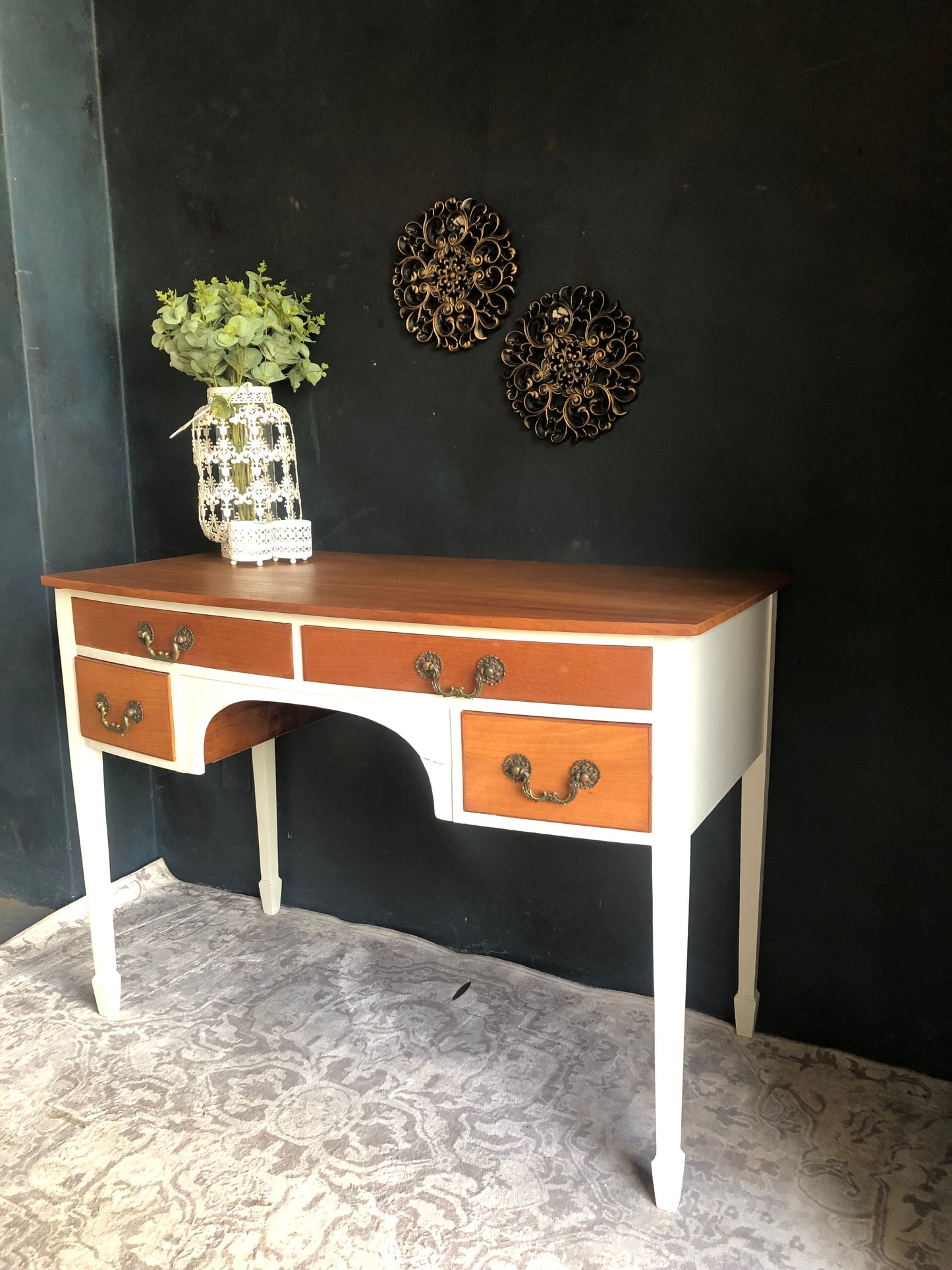 Vintage-Style Writing Desk with Brass Handles