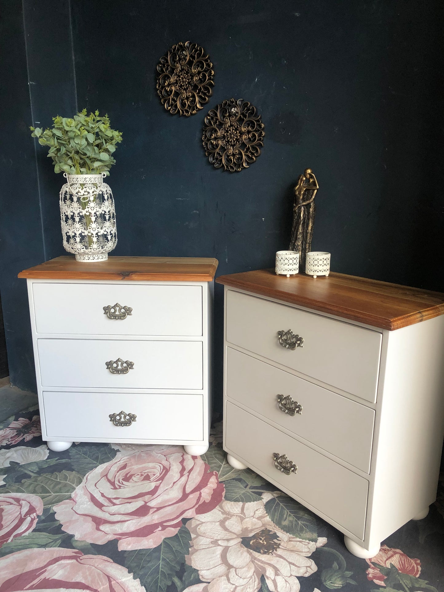 Elegant 3-Drawer Bedside Pedestals with Blackwood Tops