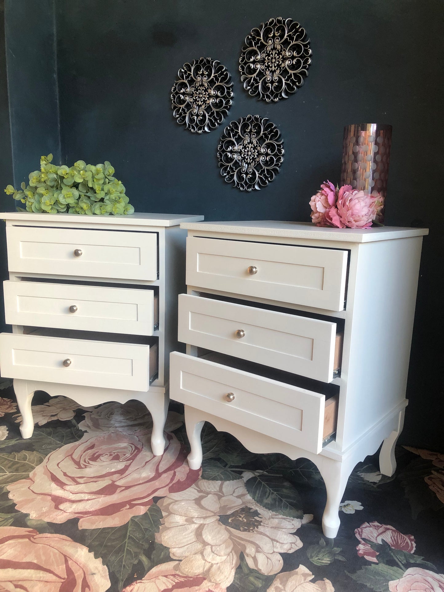Elegant Winter White Bedside Tables with French Flair