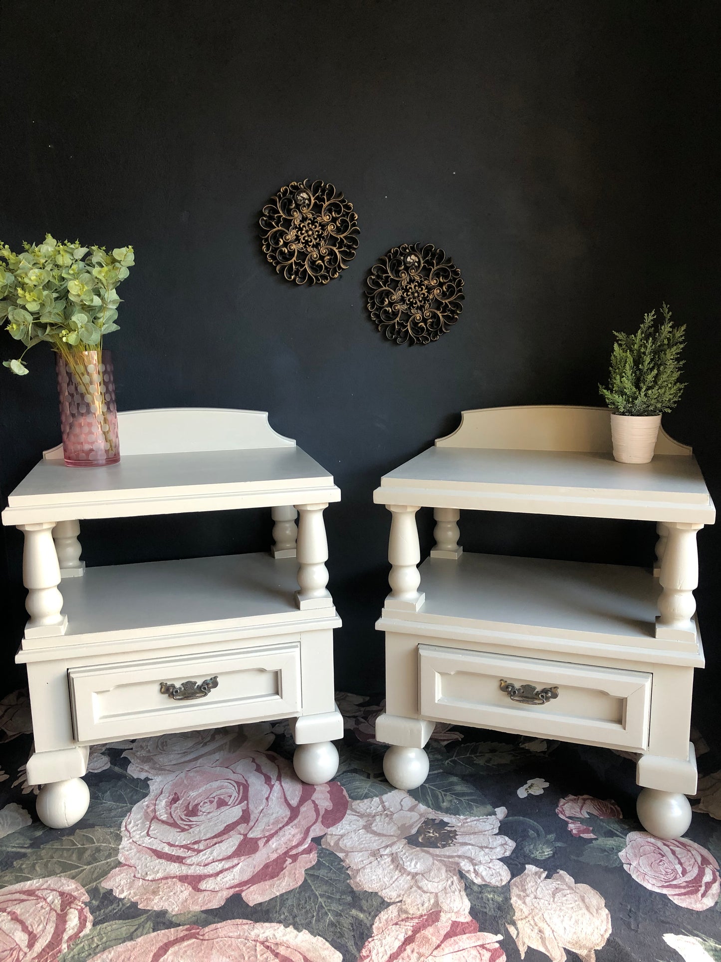 Vintage Beige Bedside Tables (Set of 2)