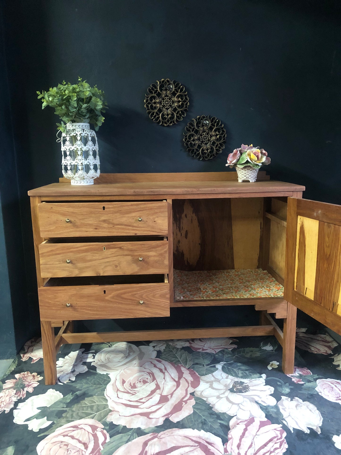 Vintage Wooden Sideboard with Drawer and Cabinet Storage