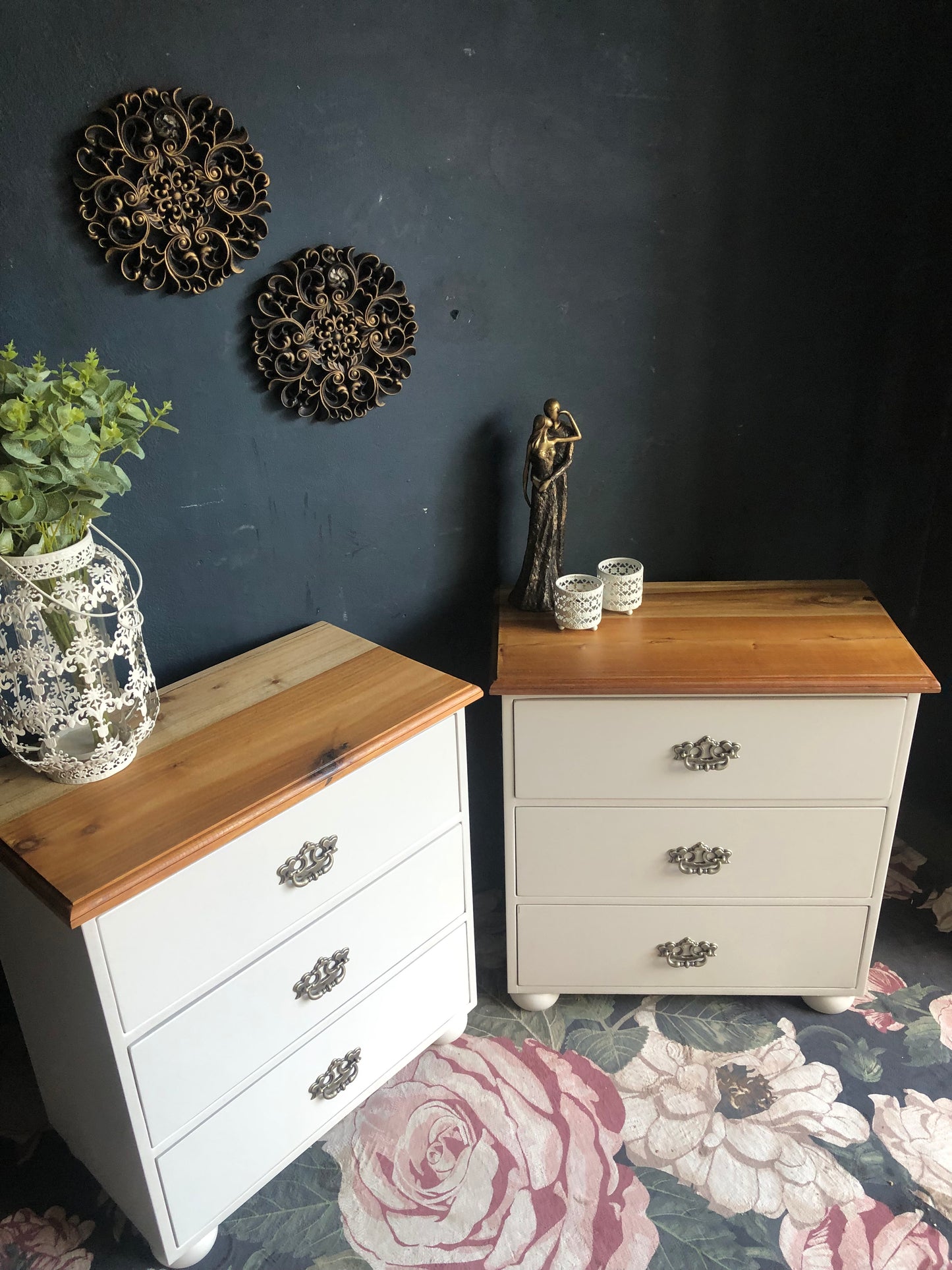 Elegant 3-Drawer Bedside Pedestals with Blackwood Tops