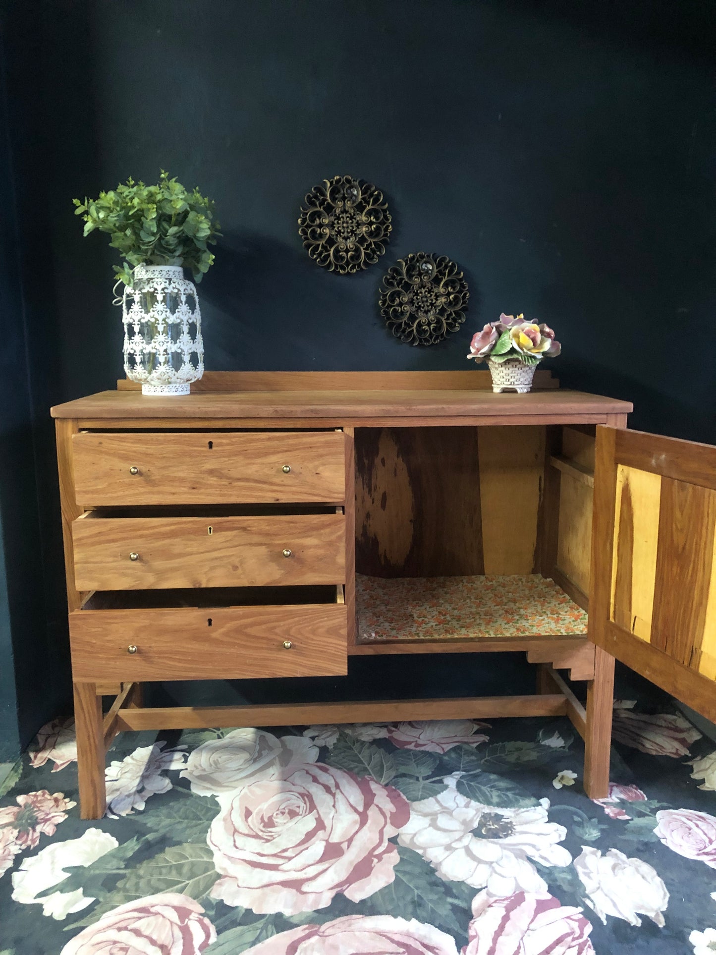 Vintage Wooden Sideboard with Drawer and Cabinet Storage