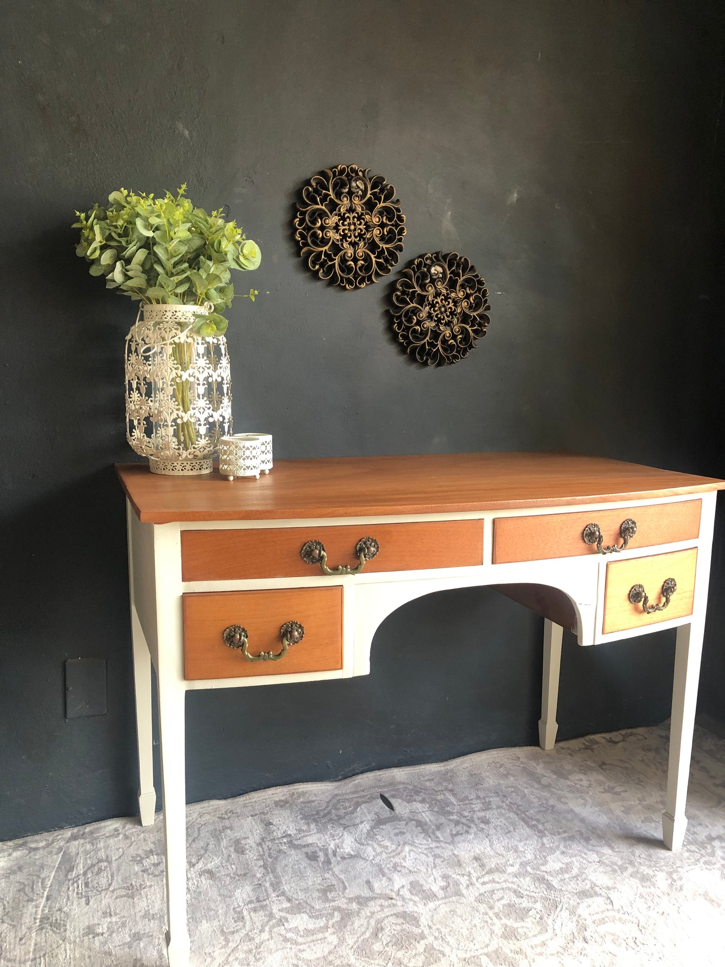 Vintage-Style Writing Desk with Brass Handles