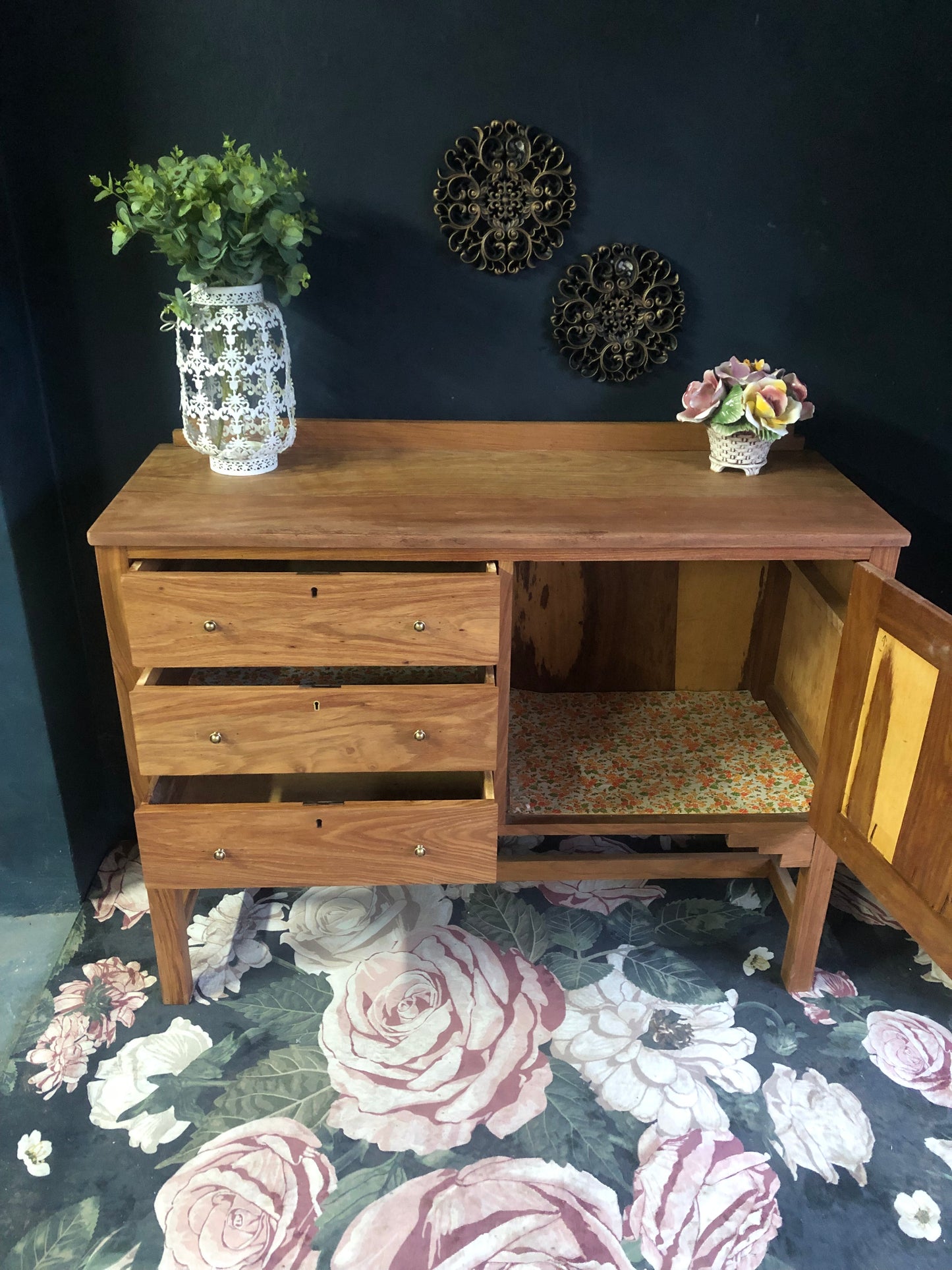 Vintage Wooden Sideboard with Drawer and Cabinet Storage