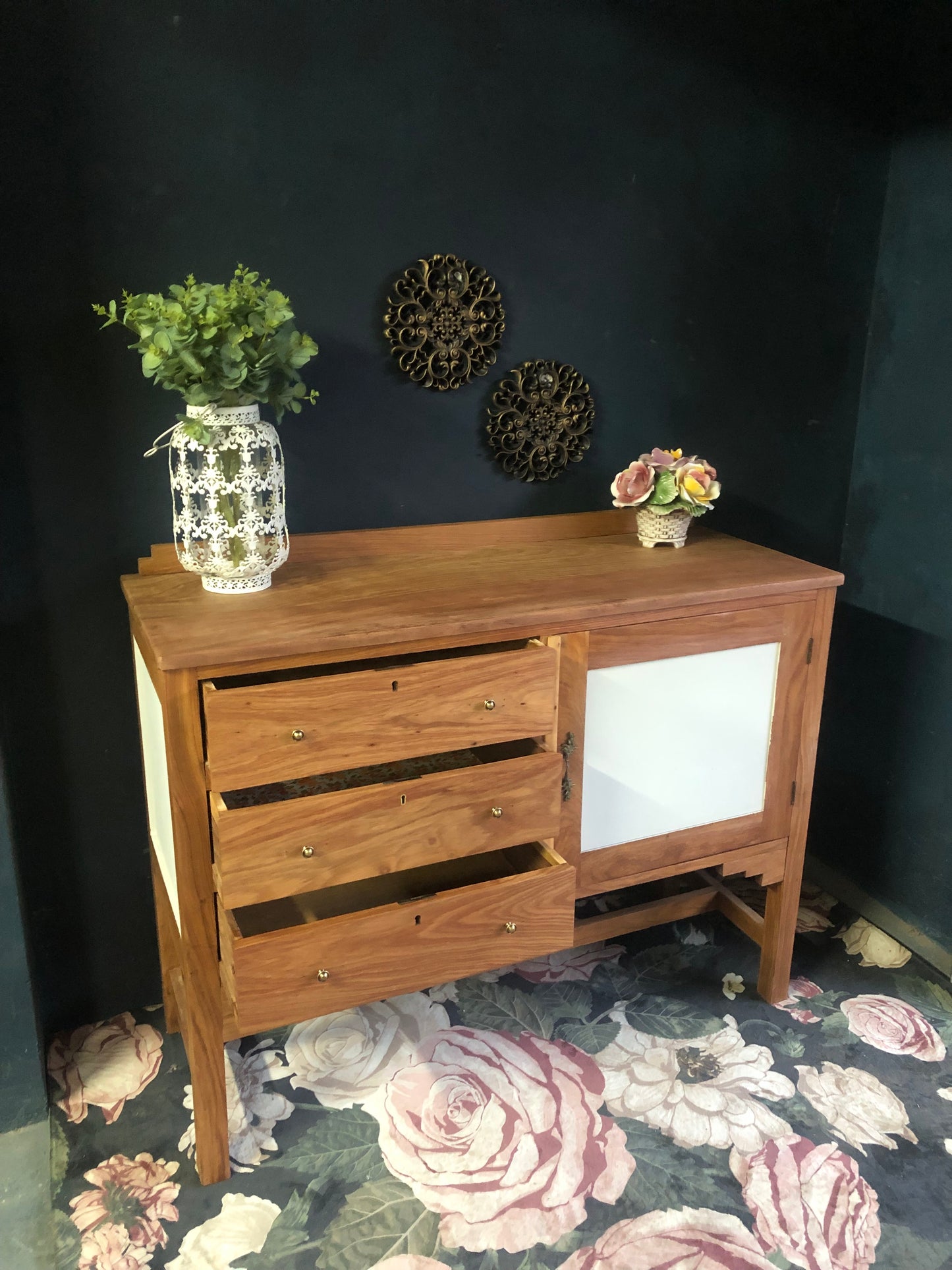 Vintage Wooden Sideboard with Drawer and Cabinet Storage