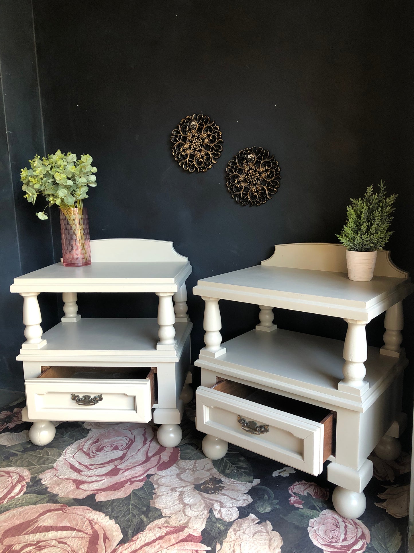 Vintage Beige Bedside Tables (Set of 2)
