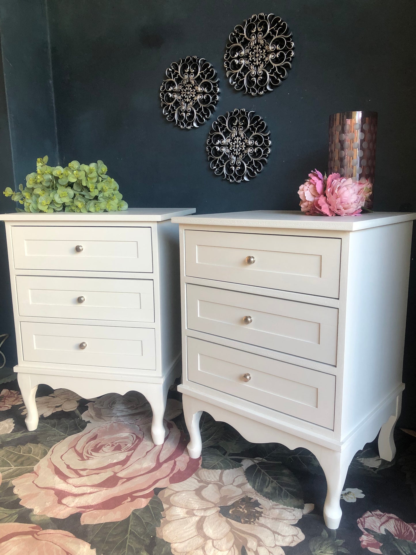 Elegant Winter White Bedside Tables with French Flair
