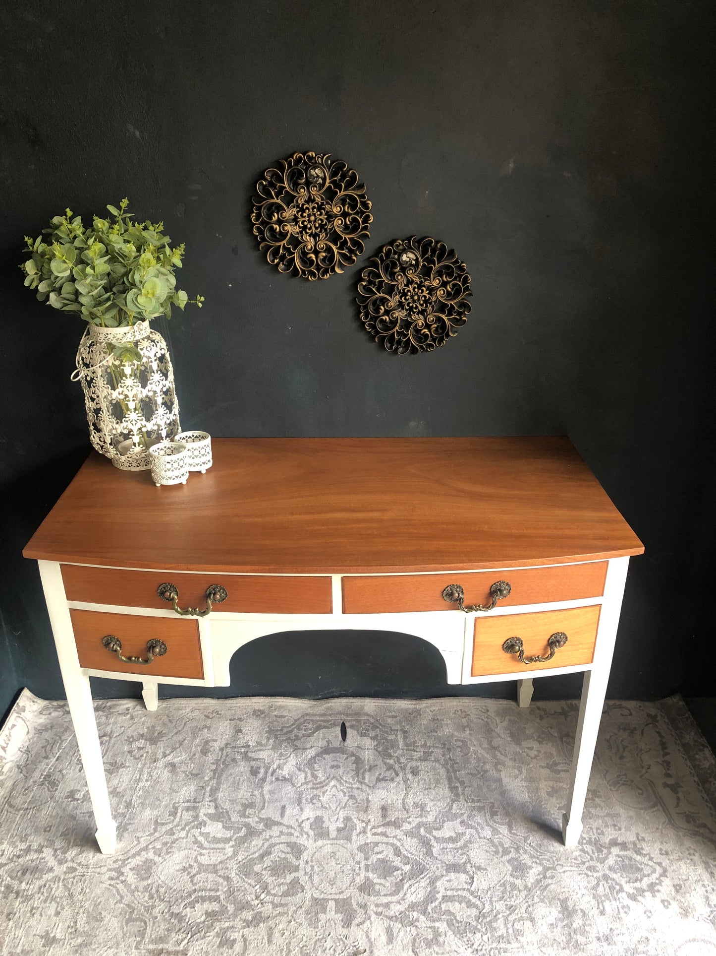 Vintage-Style Writing Desk with Brass Handles