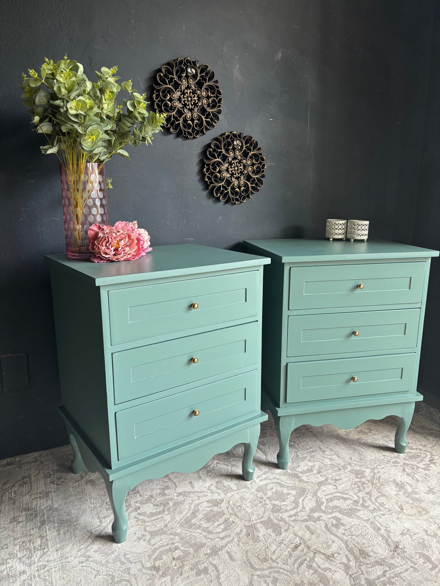 Vintage Three-Drawer Bedside Pedestals (Pair)