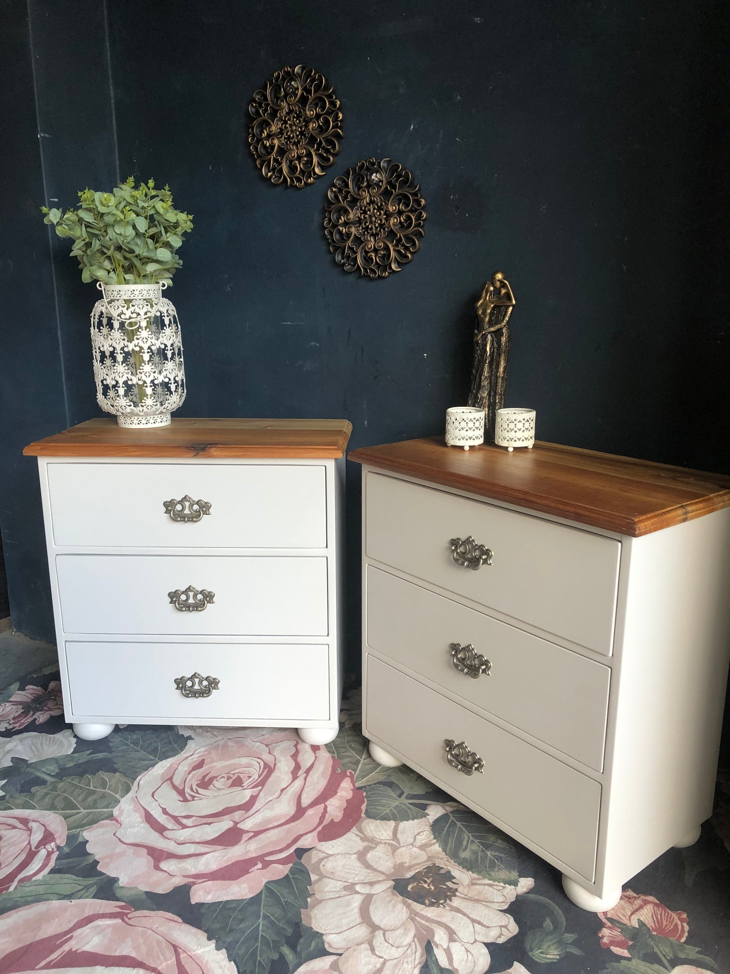 Elegant 3-Drawer Bedside Pedestals with Blackwood Tops