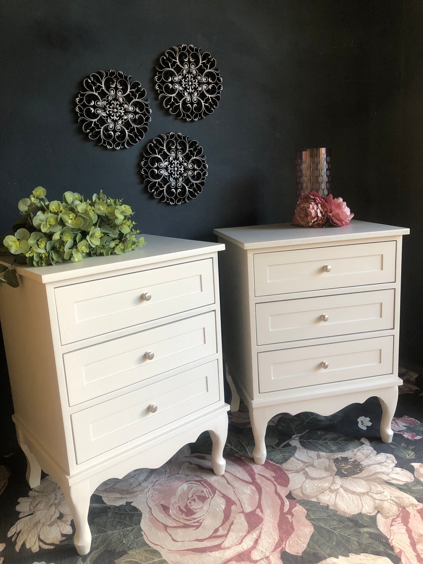 Elegant Winter White Bedside Tables with French Flair