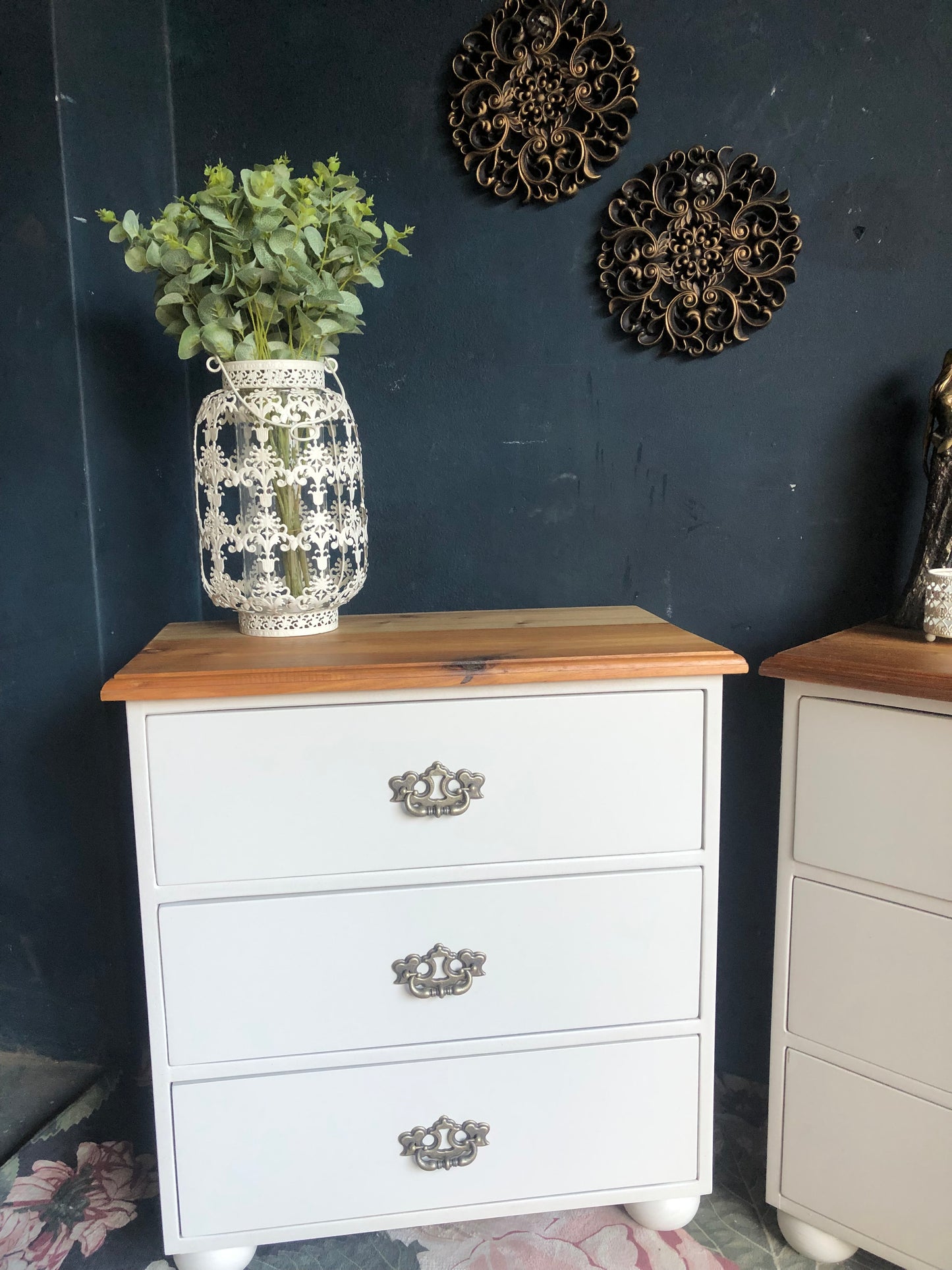 Elegant 3-Drawer Bedside Pedestals with Blackwood Tops