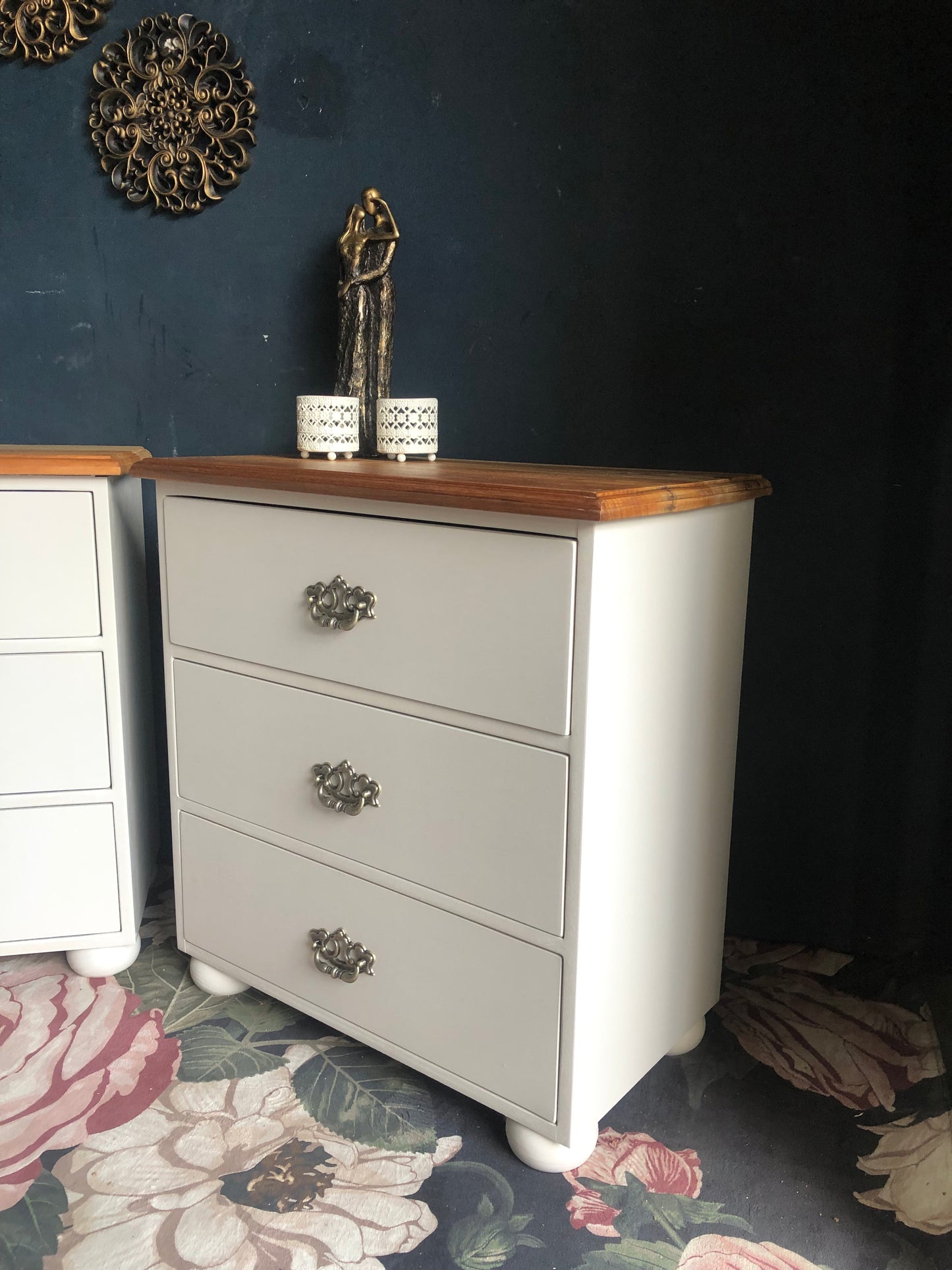 Elegant 3-Drawer Bedside Pedestals with Blackwood Tops