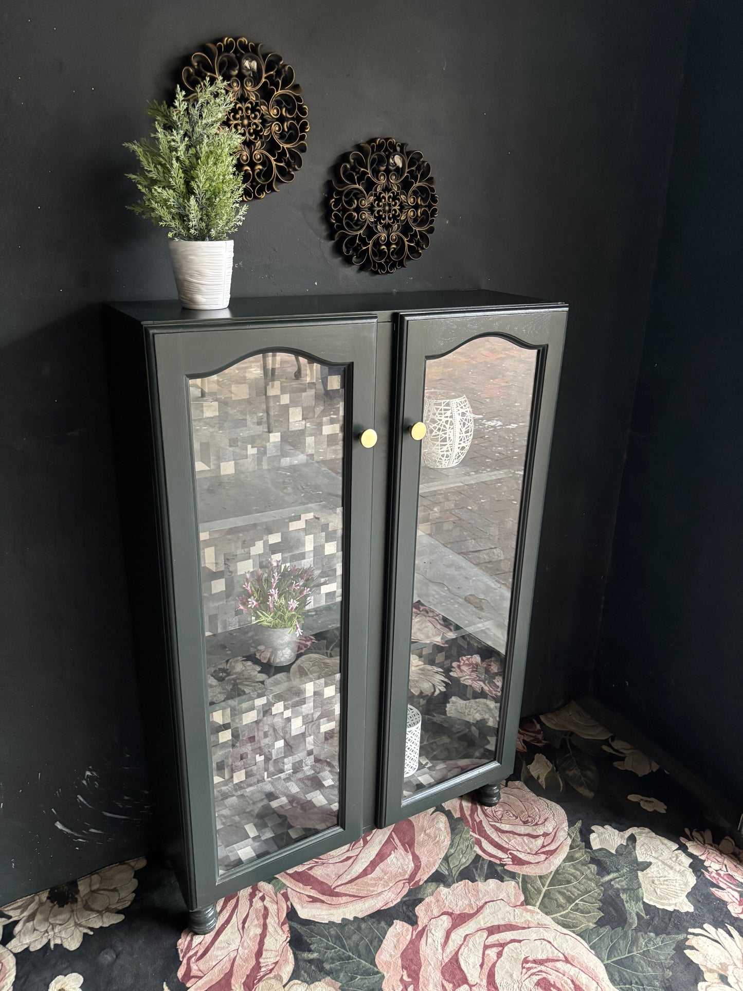 Forest Green Glass Display Cabinet