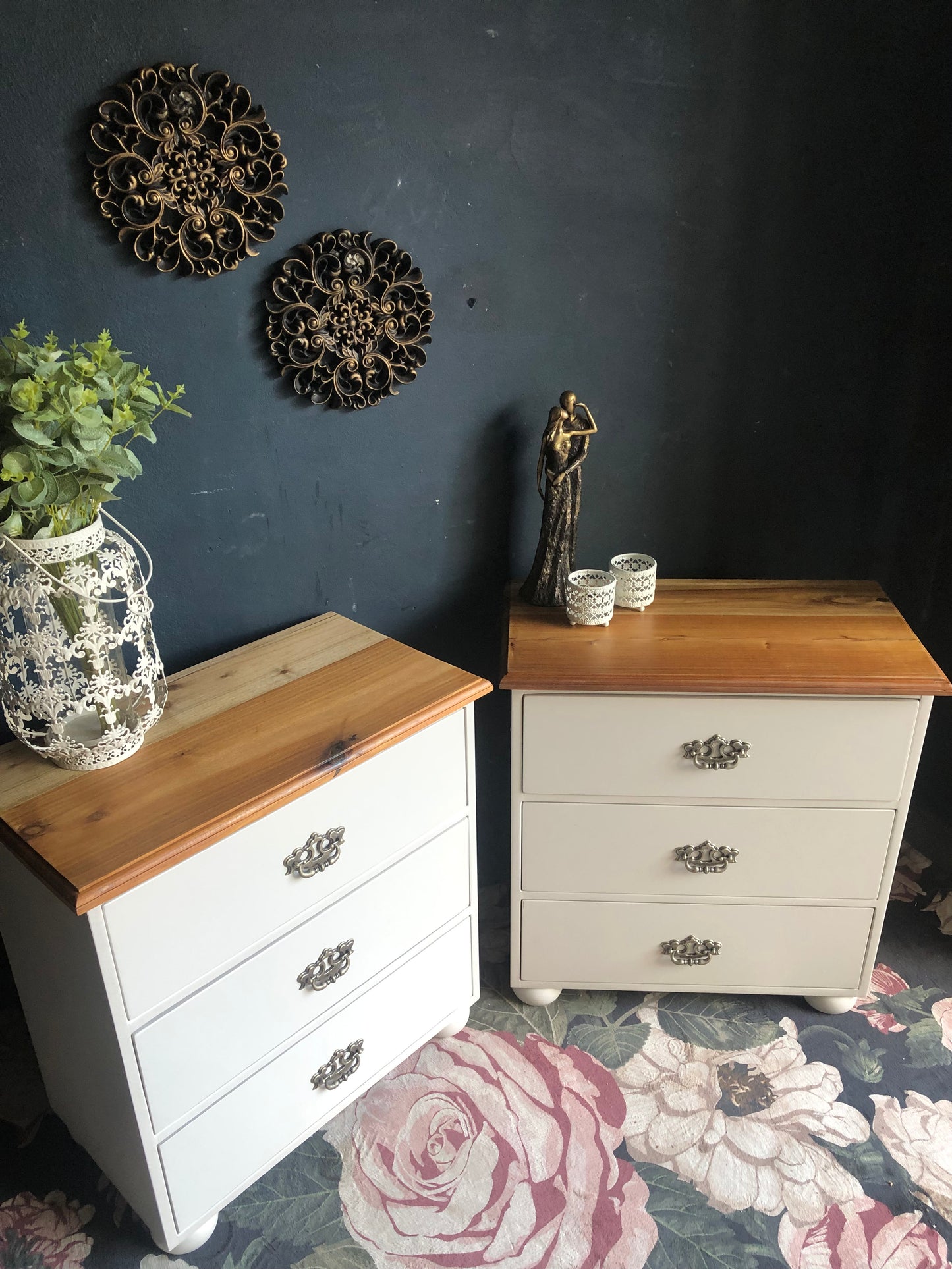Elegant 3-Drawer Bedside Pedestals with Blackwood Tops