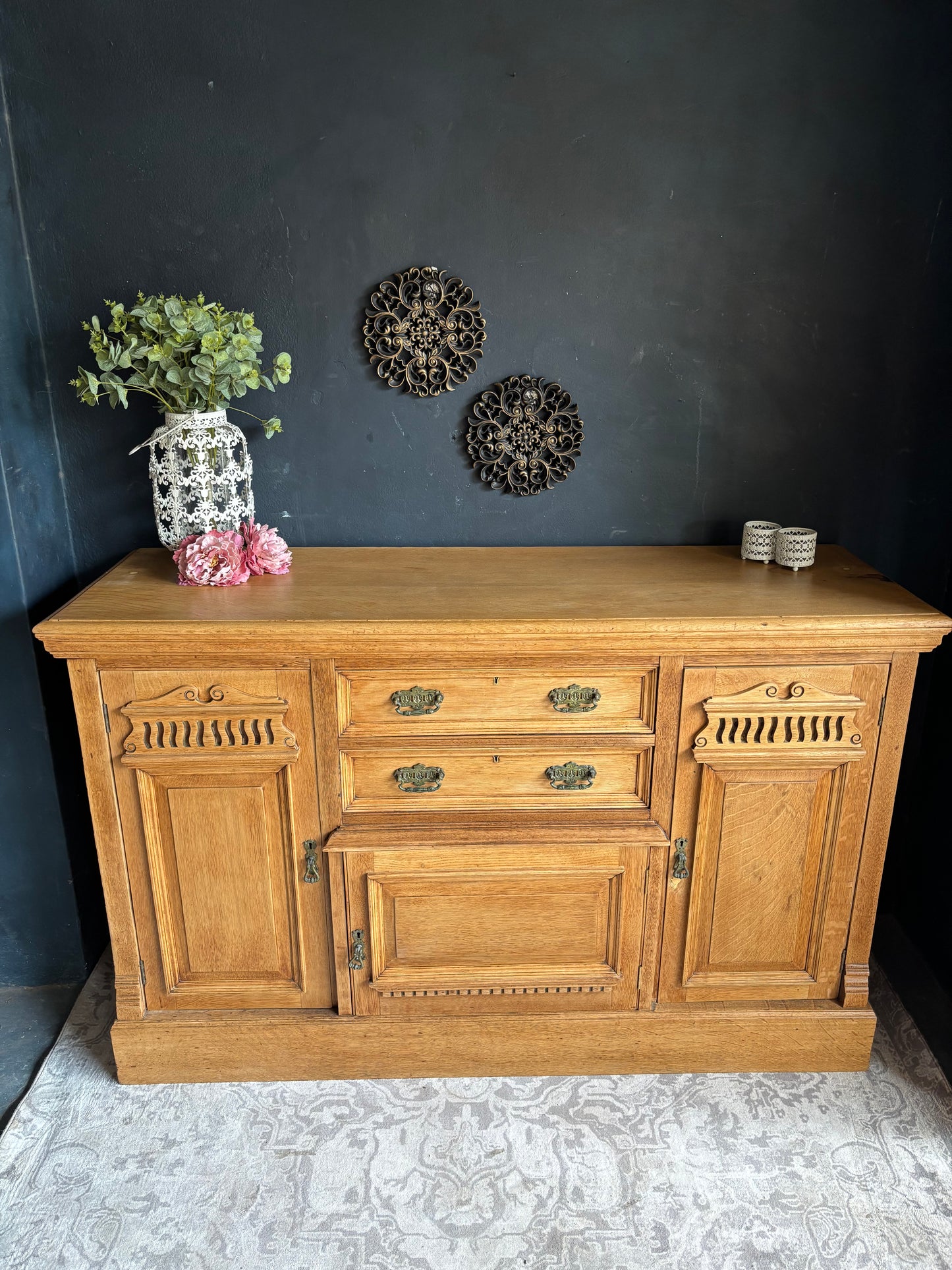 Solid Oak Sideboard with Carved Detail