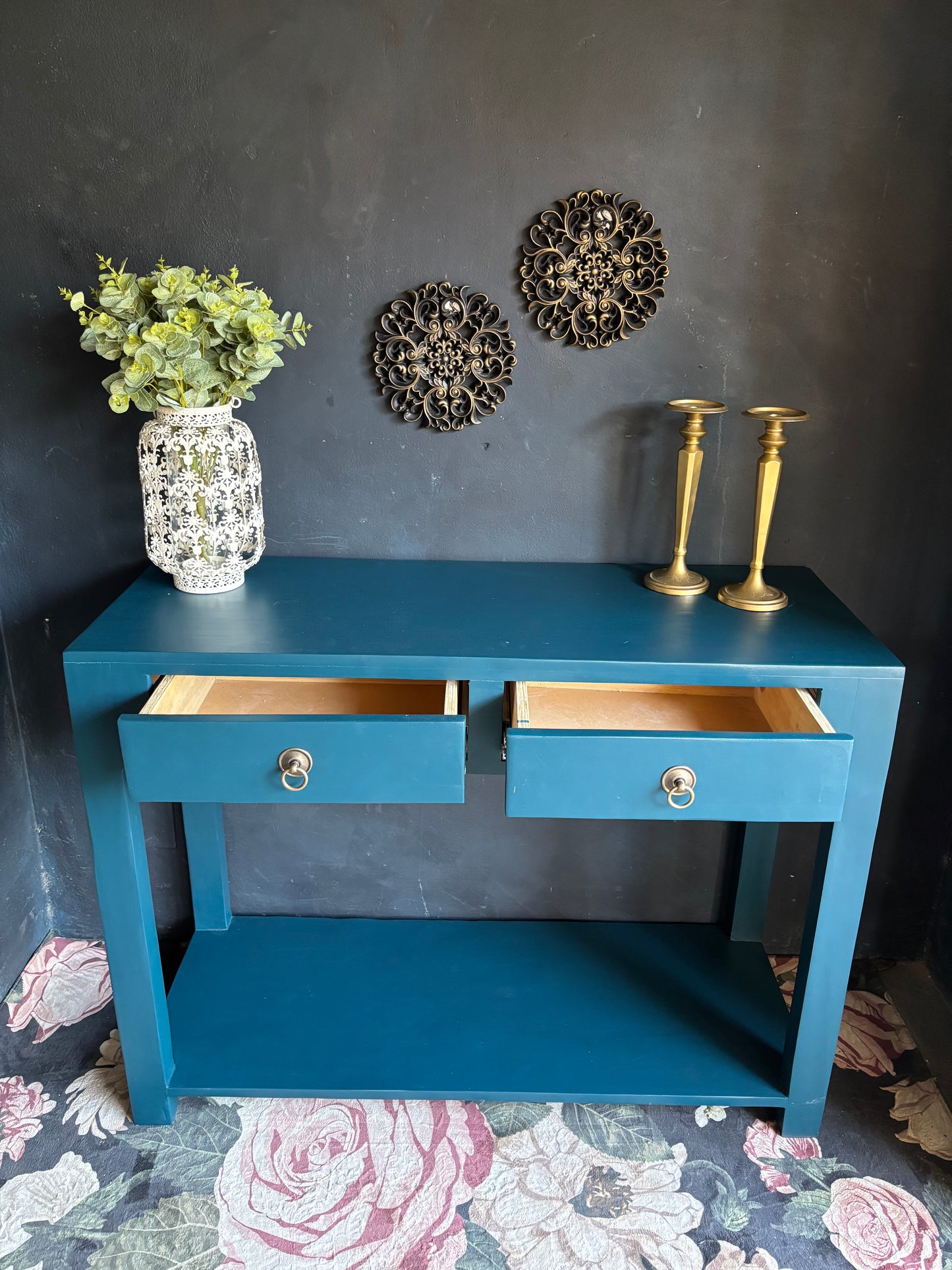 Vibrant Teal Two-Drawer Server/Console Tqble