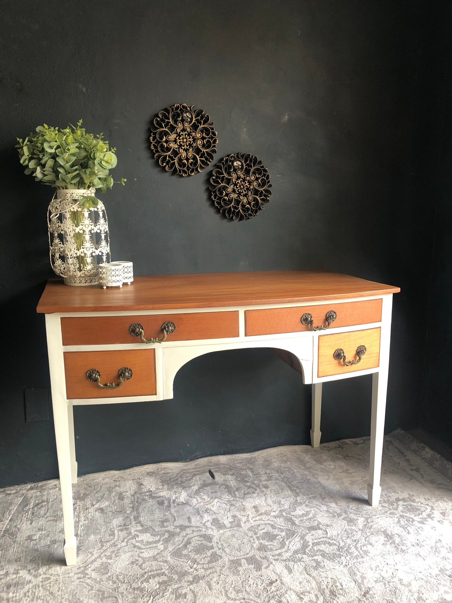 Vintage-Style Writing Desk with Brass Handles