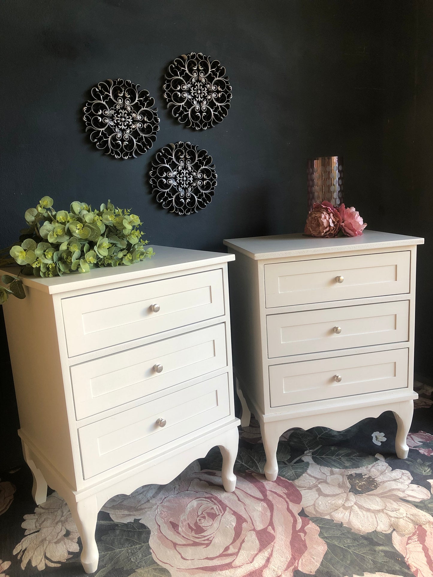 Elegant Winter White Bedside Tables with French Flair