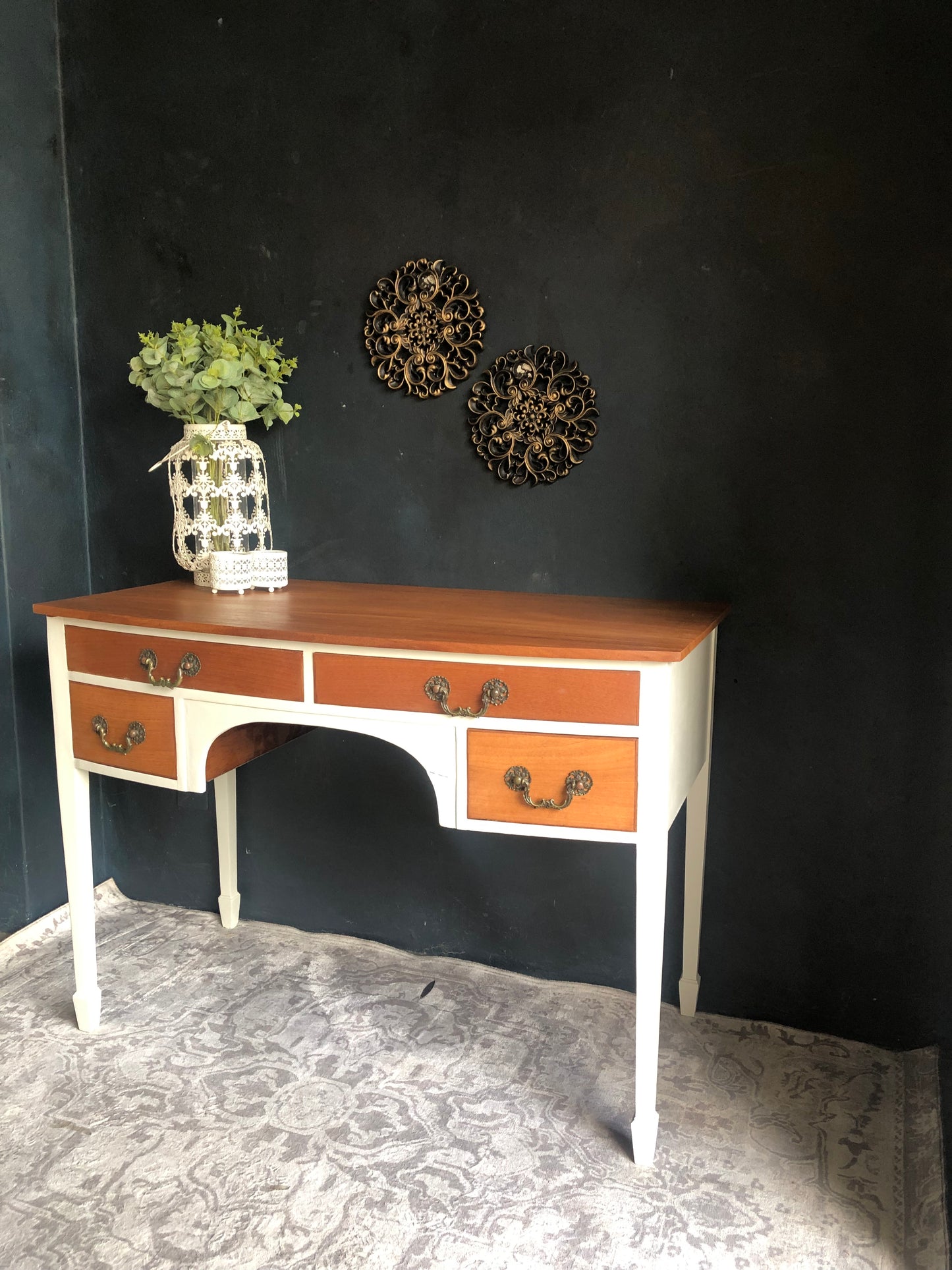 Vintage-Style Writing Desk with Brass Handles