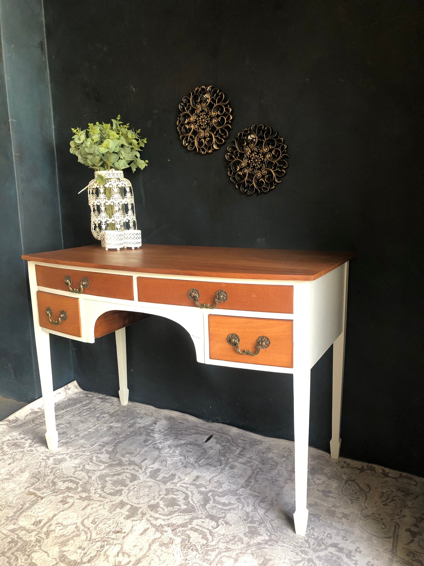 Vintage-Style Writing Desk with Brass Handles
