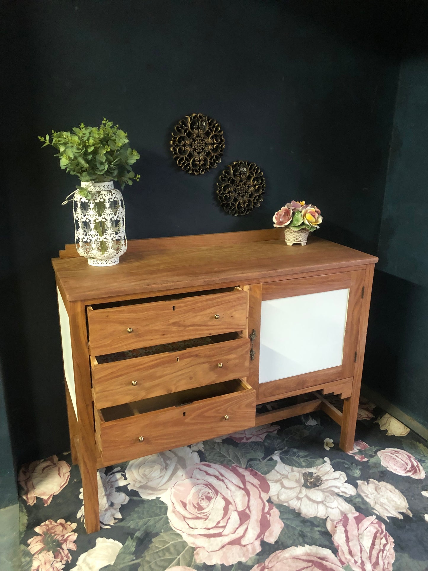 Vintage Wooden Sideboard with Drawer and Cabinet Storage