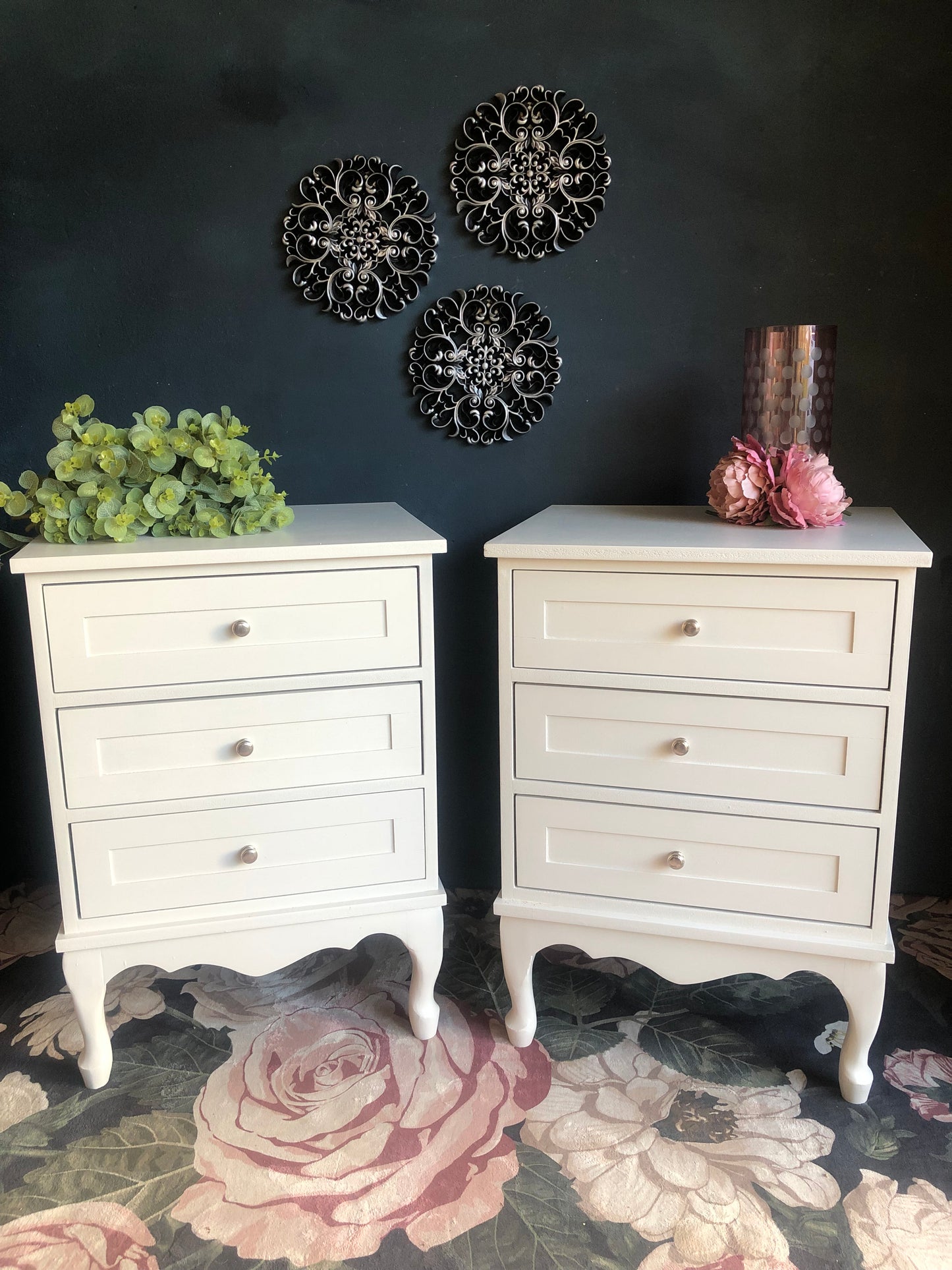 Elegant Winter White Bedside Tables with French Flair