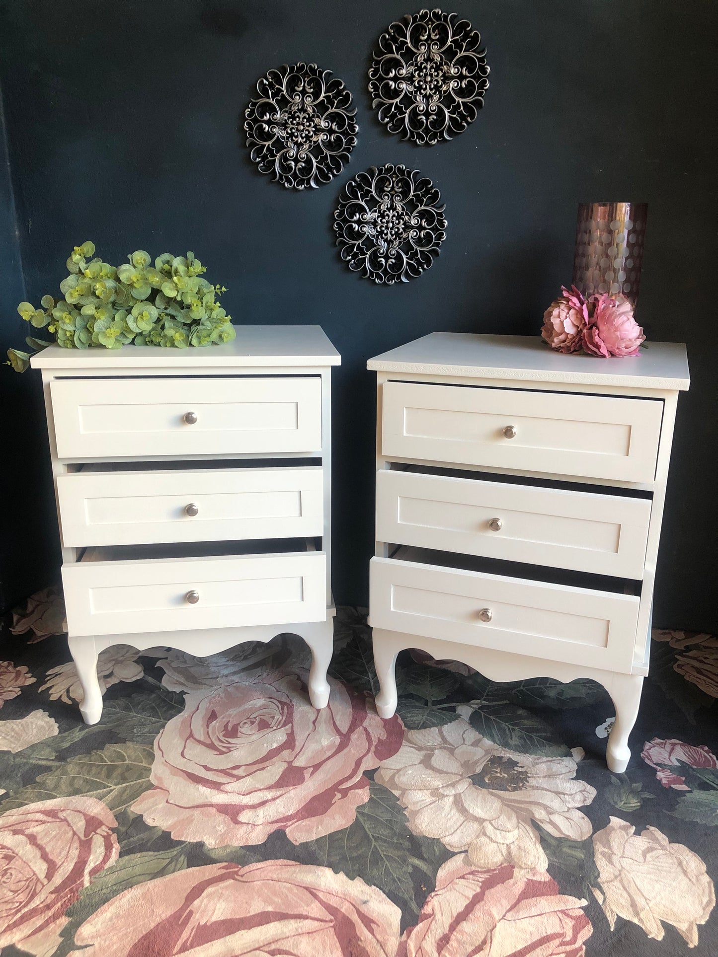 Elegant Winter White Bedside Tables with French Flair